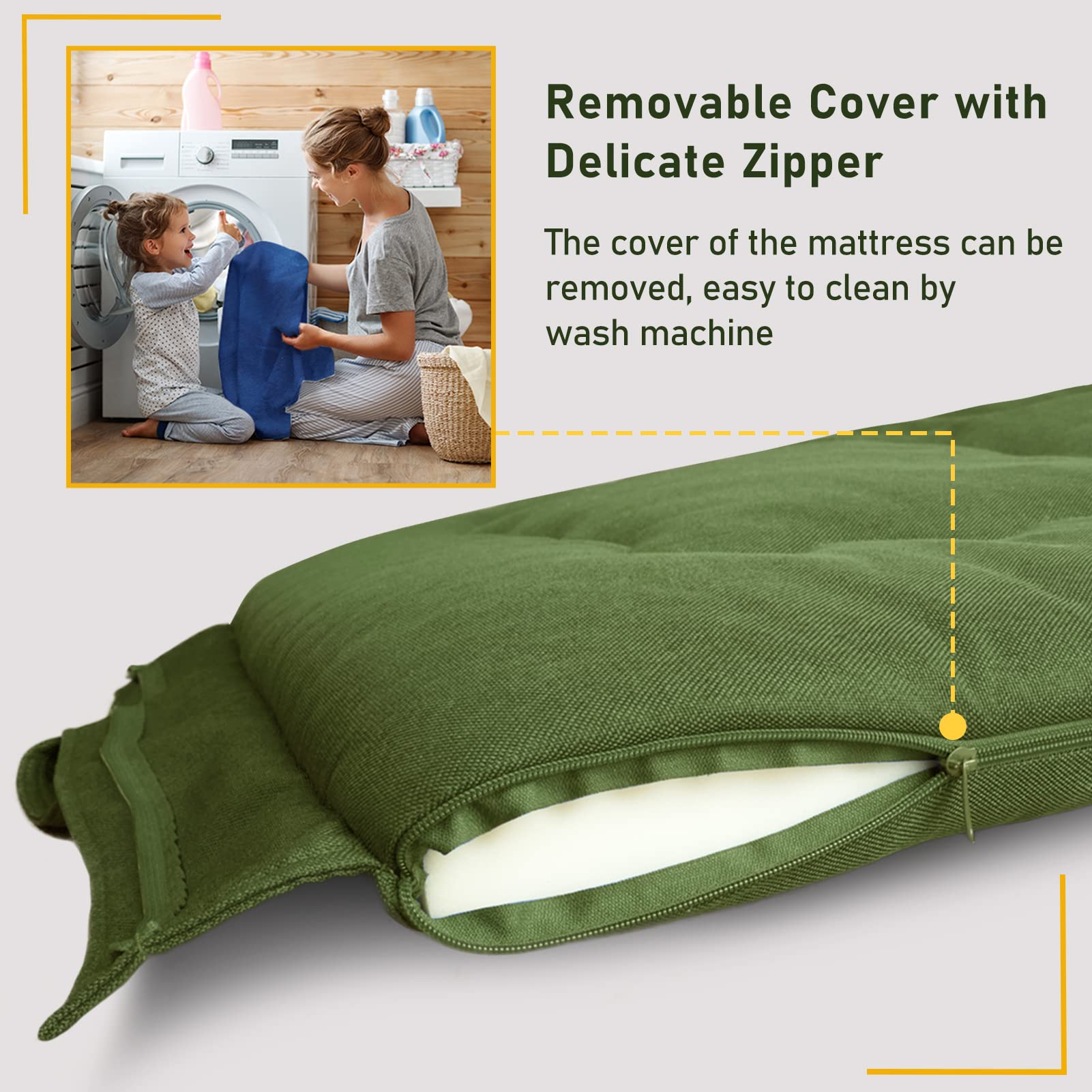 MAXYOYO Roll Up Mattress - Portable Foldable Twin Floor Futon for Camping, Travel & Guest Bed - 75x36 Inch Green Sleeping Mat for Indoor/Outdoor Use