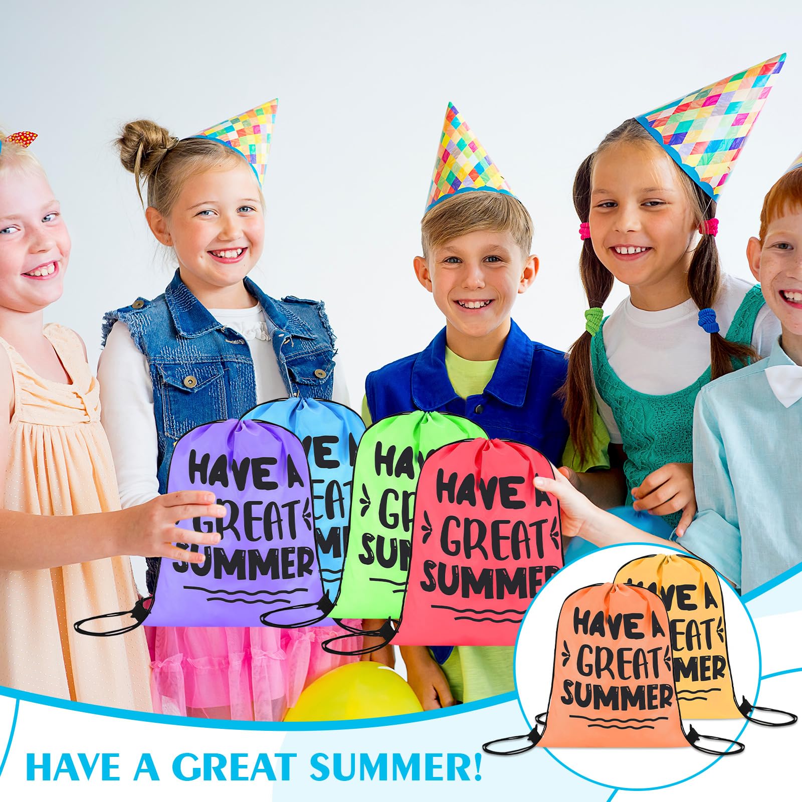 36 Pcs Summer Drawstring Gift Bags - Bulk End of School Year Party Favors for Students, Teachers, Classmates | Perfect for School Celebrations, Beach Parties, Summer Camps & Graduation Gifts
