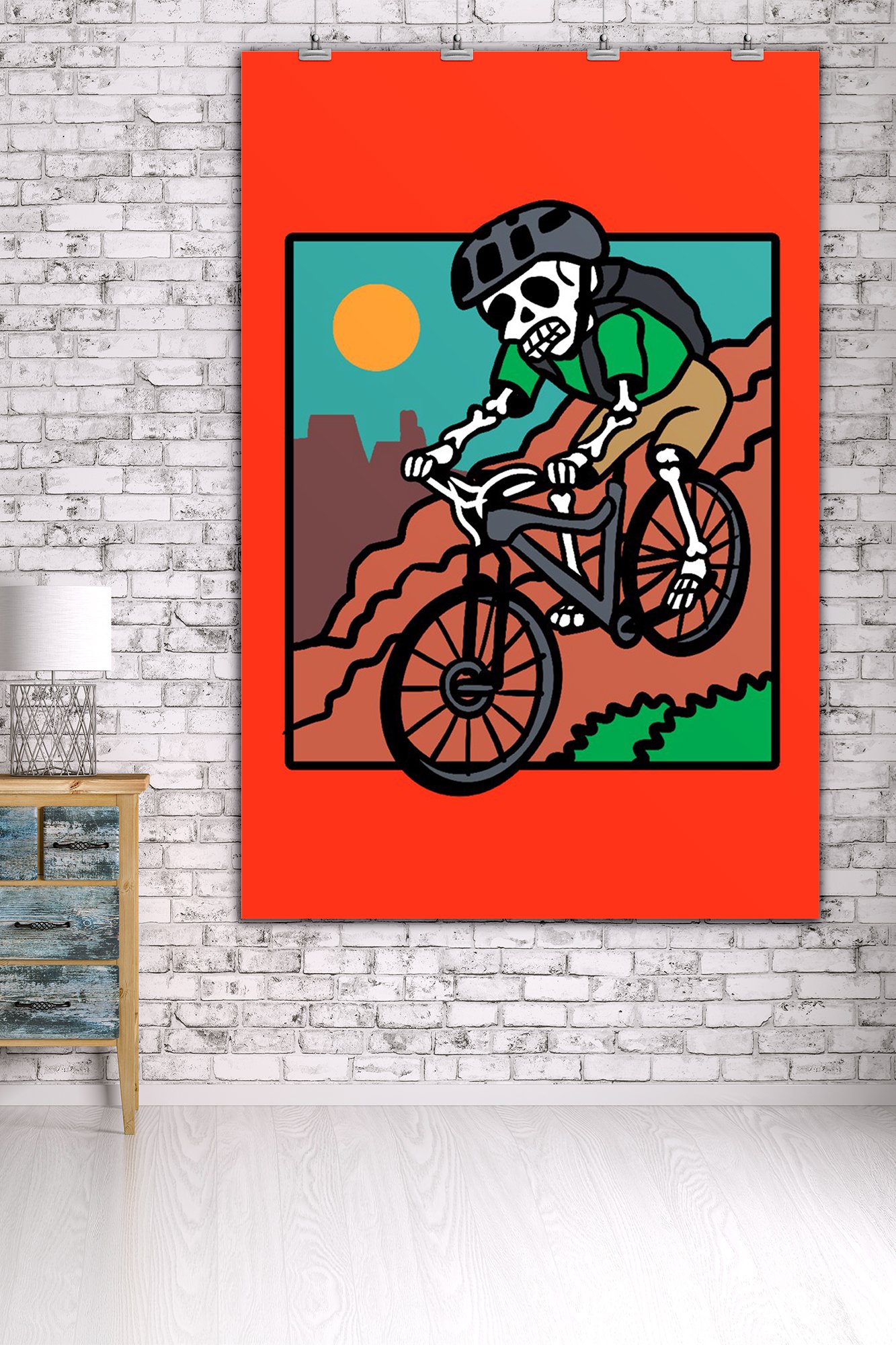 Day of the Dead Skeleton Biking Art Print - 36x54 Inch Giclee Gallery Quality Wall Decor Poster | Mexican Culture Home Decor, Travel Themed Living Room Artwork