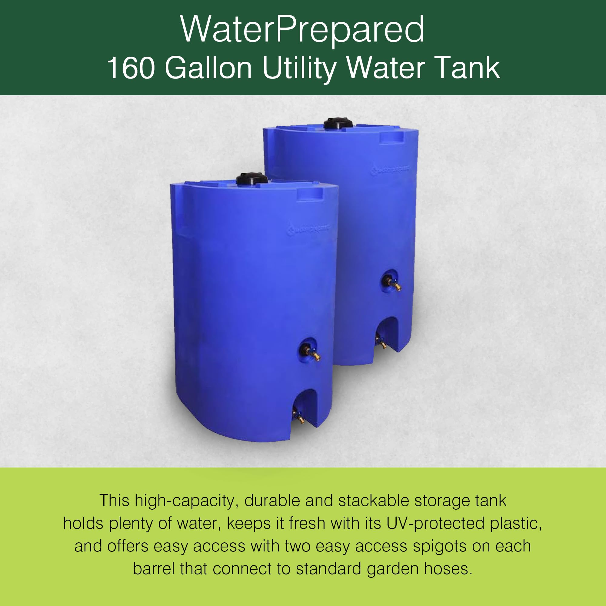 160-320 Gallon BPA-Free Emergency Water Storage Tanks | Portable Food Grade Plastic Water Containers (2 Pack 320 Gallon) with 25' Hose & 5-Year Water Treatment - Perfect for Disaster Preparedness, Camping & Off-Grid Living