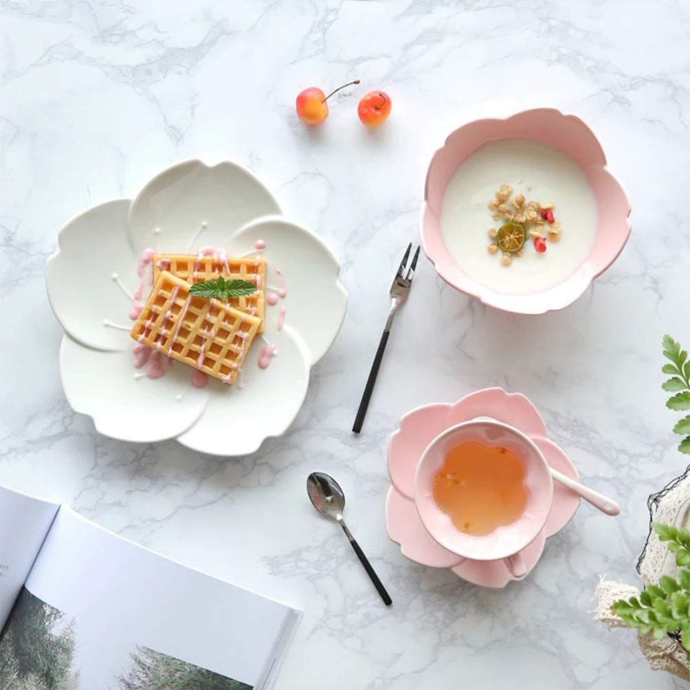 SOIMISS 6-Inch Ceramic Salad Bowl Set - Cute Flower Shape Serving Bowls for Dessert, Fruit, Cake, Soup, Noodles, Ice Cream & Cereal | Microwave & Dishwasher Safe | Perfect for Parties, Picnics & Daily Use (Pink)