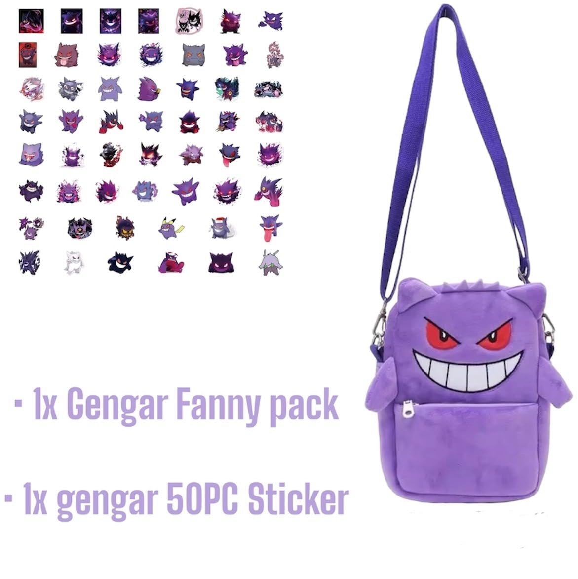 Genga Crossbody Bag for Women - Stylish Purple Shoulder Bag with 50 Unique Stickers - Perfect for Travel, Shopping & Everyday Use
