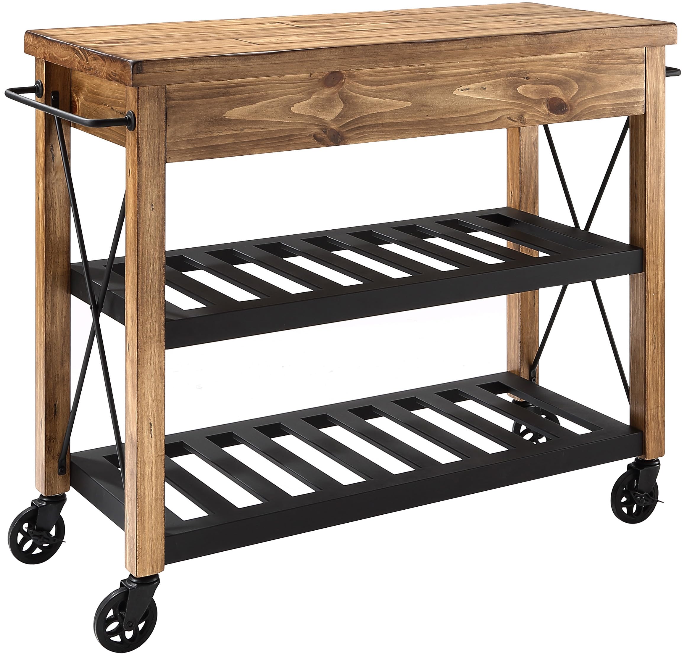 Crosley Furniture Roots Rolling Cart & Kitchen Island - Microwave Stand with Storage Shelves & Drawers, Natural Wood - Perfect for Small Kitchen, Pantry Organization & Mobile Serving Station
