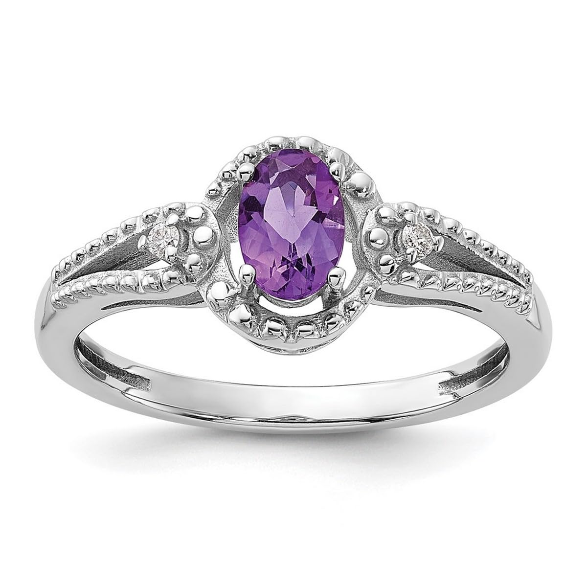 925 Sterling Silver Polished Amethyst & Diamond Ring for Women | Elegant Purple Gemstone Jewelry | Perfect for Weddings, Anniversaries & Special Occasions