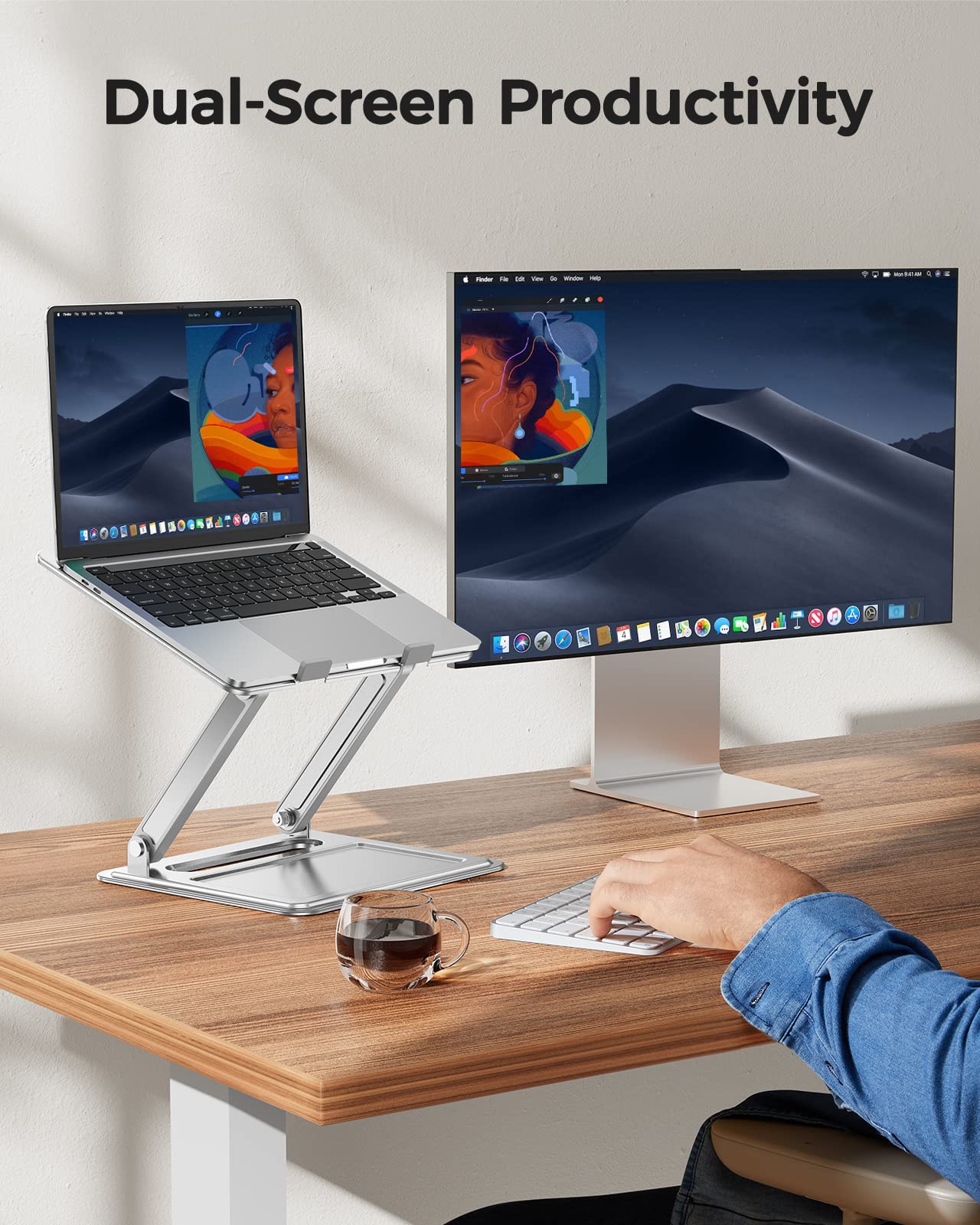 LORYERGO Adjustable & Foldable Laptop Stand for 10-17.3 inch Laptops, Portable Ergonomic Computer Notebook Riser with 17.6lbs Capacity - Silver | Perfect for Home Office, Gaming, and Workspace Setup