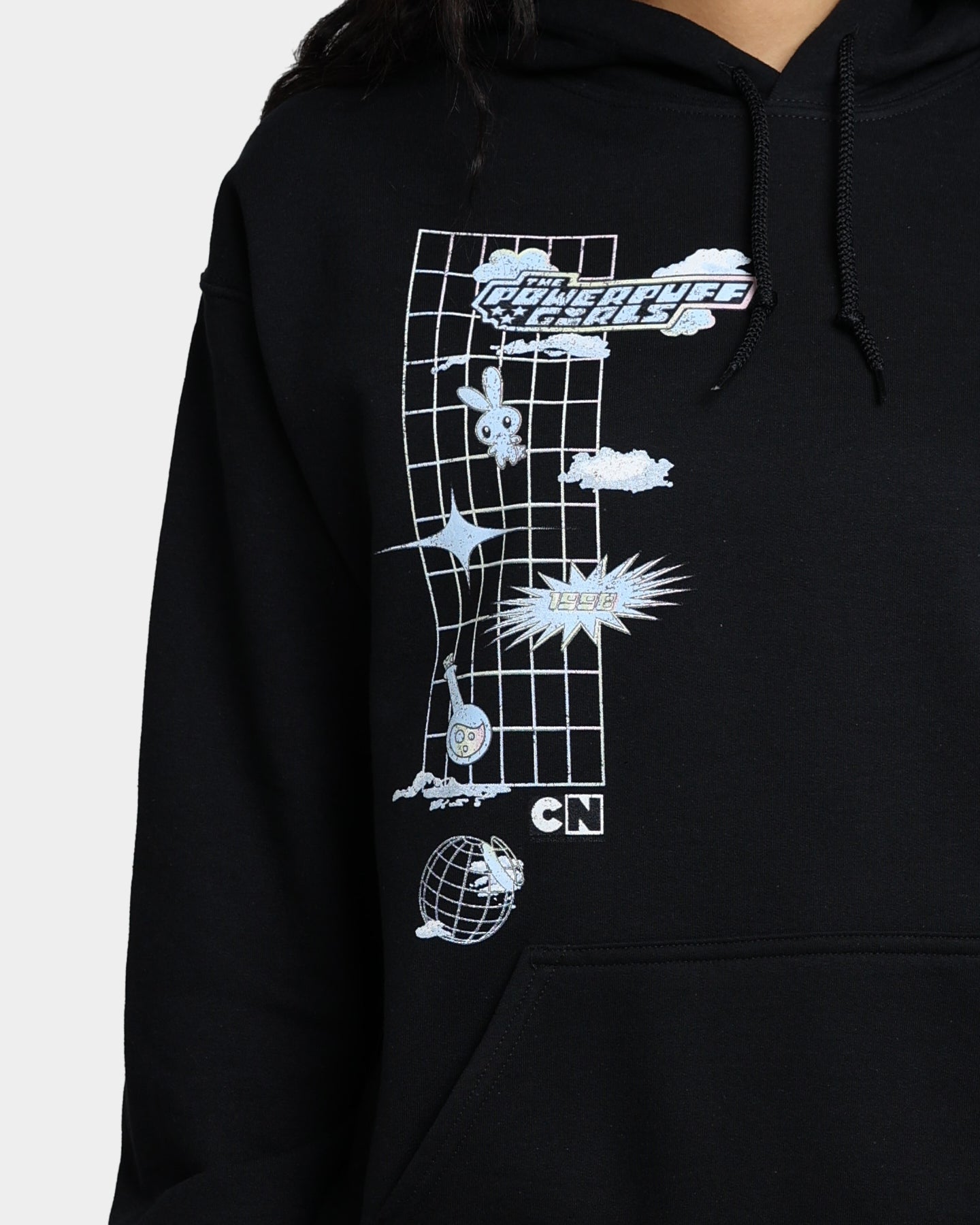 Powerpuff Girls Grid Logo Hoodie - Black Cotton Pullover Sweatshirt for Women & Men | Cartoon Graphic Streetwear | Perfect for Casual Wear, Cosplay & Gift Giving