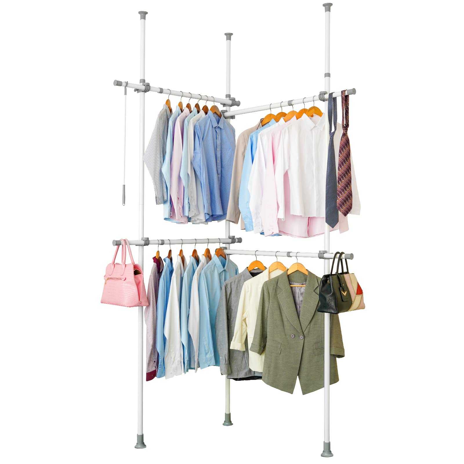 Double Clothing Rack - Adjustable Heavy Duty Garment Rack with 2 Tiers, Freestanding Closet Organizer for Bedroom, Laundry Room or Closet Storage - White