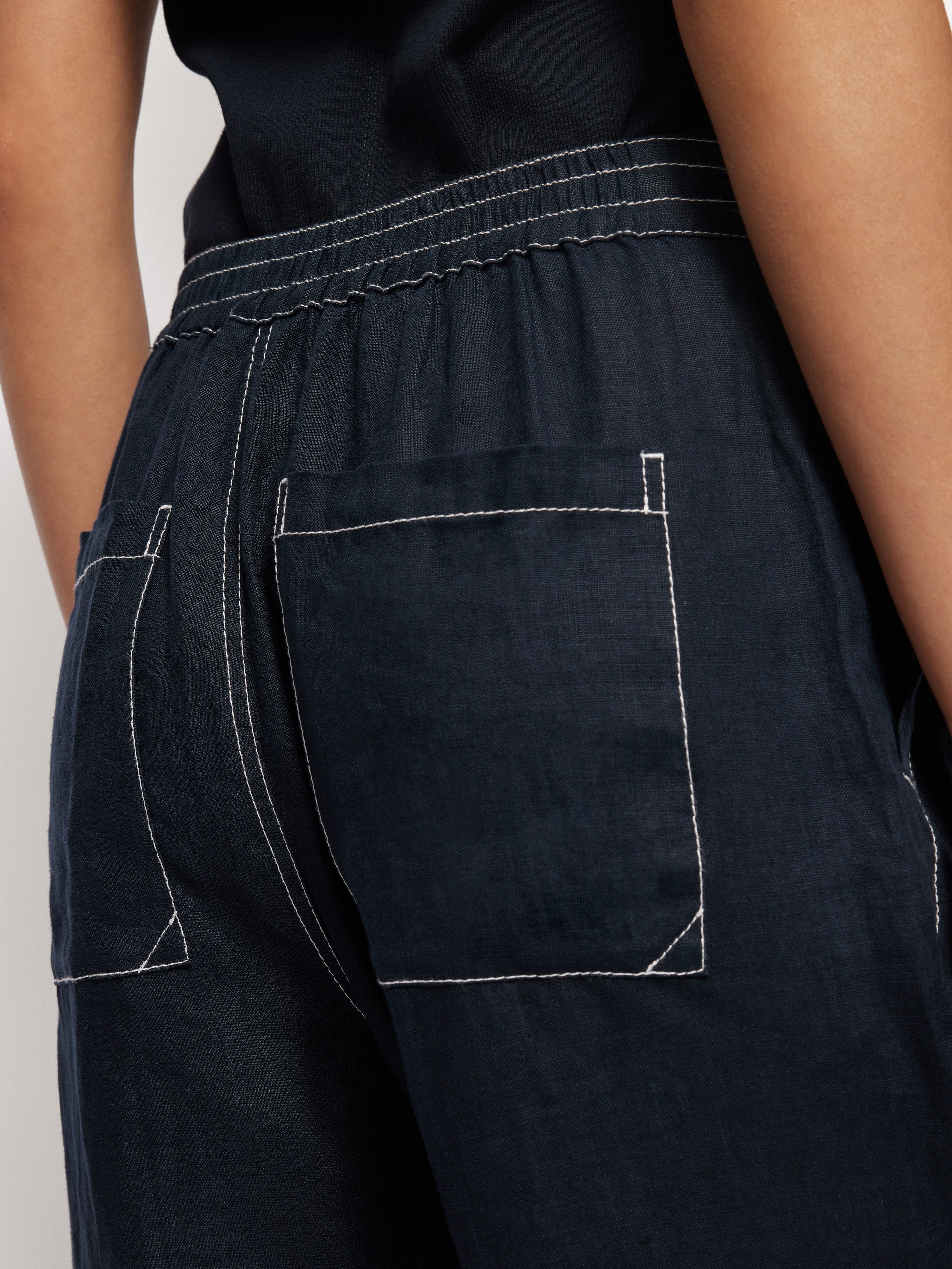 French Linen Cropped Pants for Women - High Waisted Summer Wide Leg Trousers in Navy Blue | Casual Office Wear & Beach Vacation Outfits