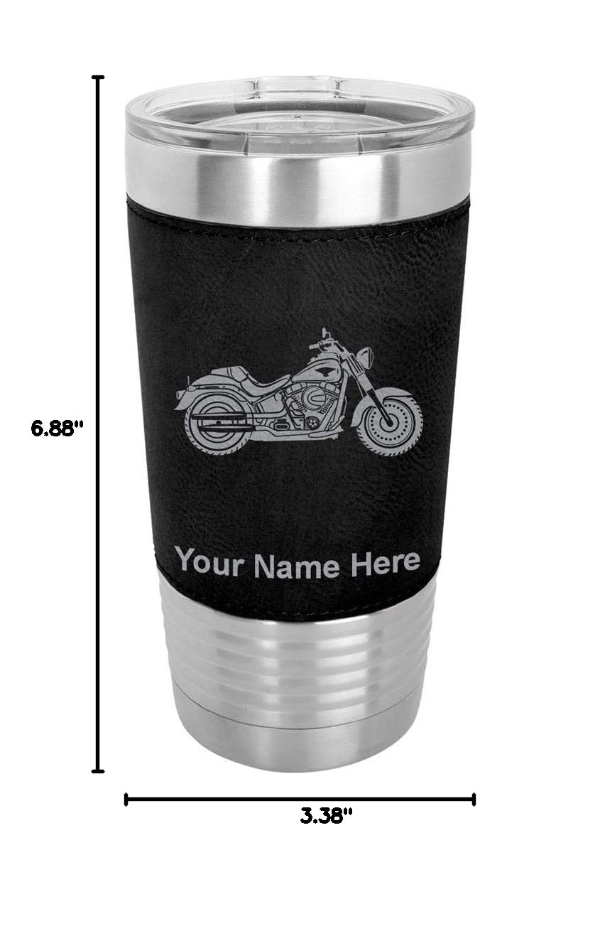 LaserGram 20oz Vacuum Insulated Stainless Steel Tumbler Mug with Leak-Proof Lid - Personalized Engraving & Faux Leather Wrap - Ideal for Motorcycle Rides, Camping, Office & Outdoor Adventures (Black)
