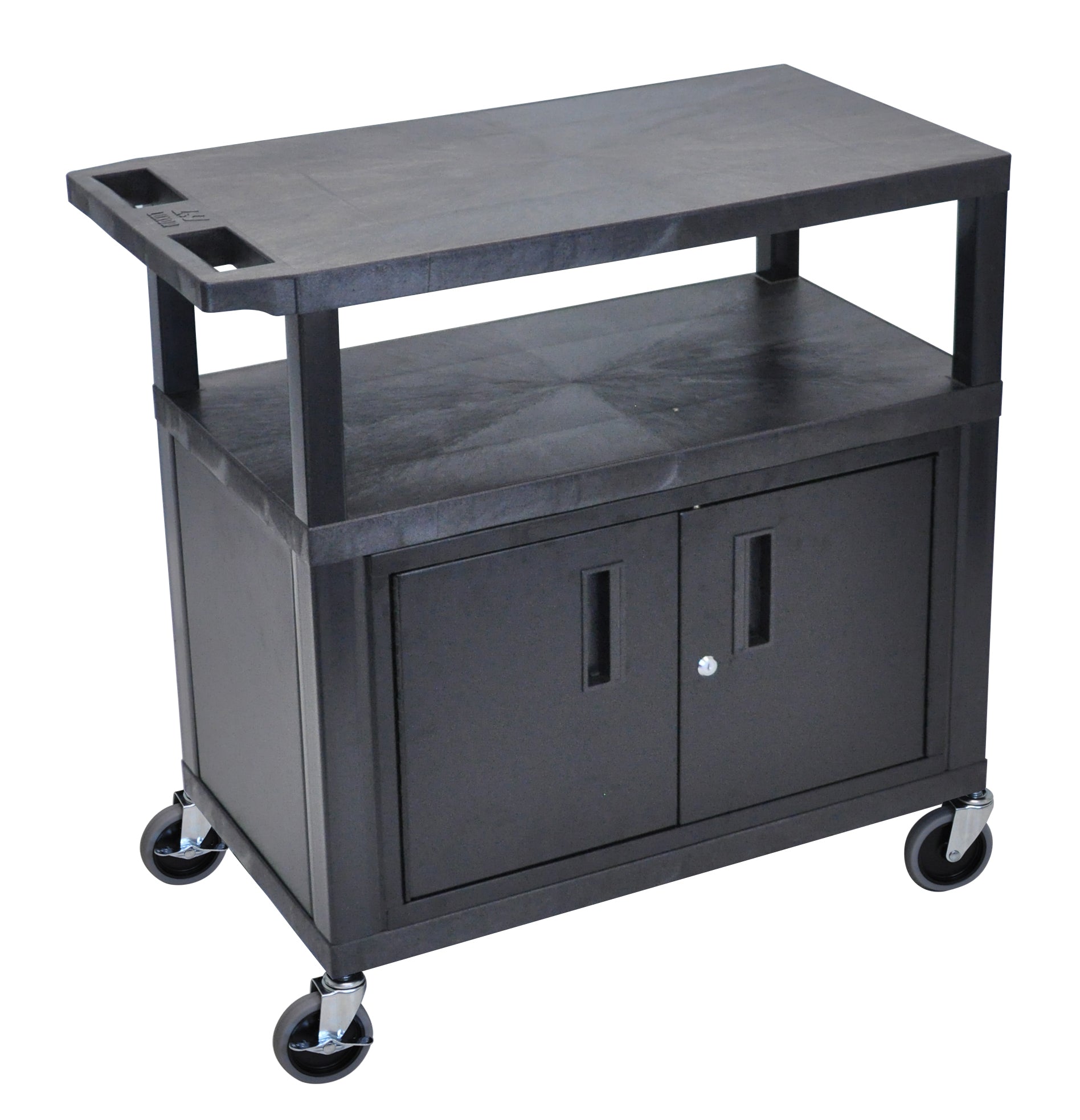 Luxor Black EC34C B 18x32 Utility Cart with 3 Adjustable Shelves & Lockable Cabinet - Perfect for Office, Kitchen, or Workshop Storage Organization