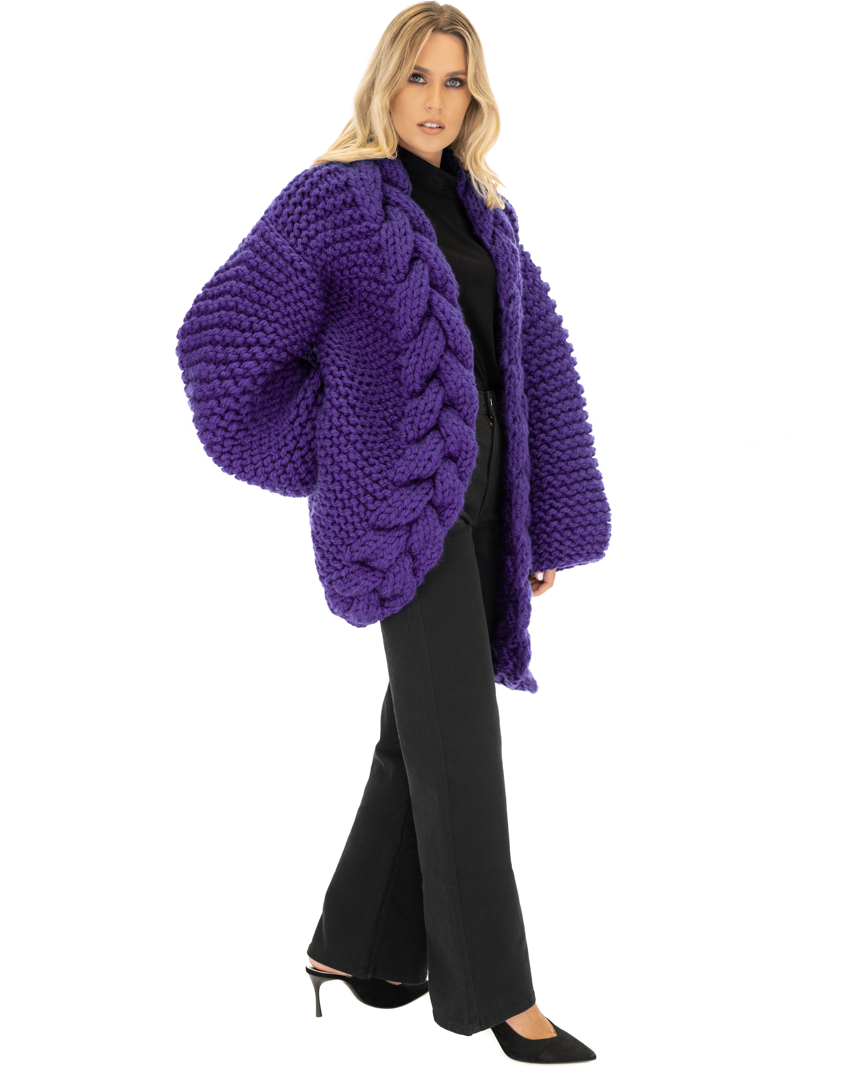 Women's Cable Knit Coat - Soft Wool Winter Jacket for Ladies - Perfect for Cold Weather, Office Wear & Casual Outfits