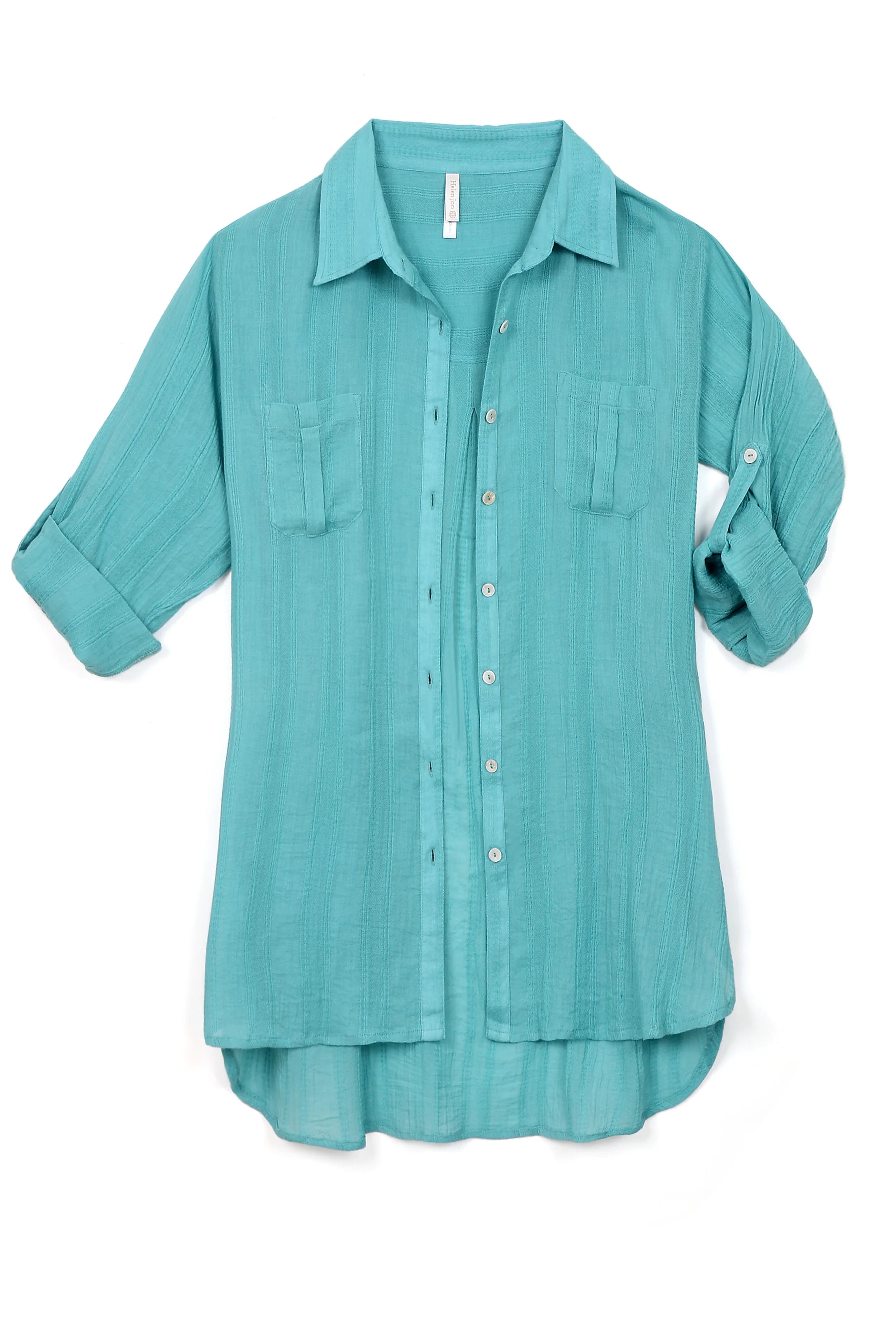Relaxed Fit Long Sleeve Shirt Dress for Women - Coastal Blue Casual Wear | Perfect for Beach Outings, Weekend Brunch & Summer Travel