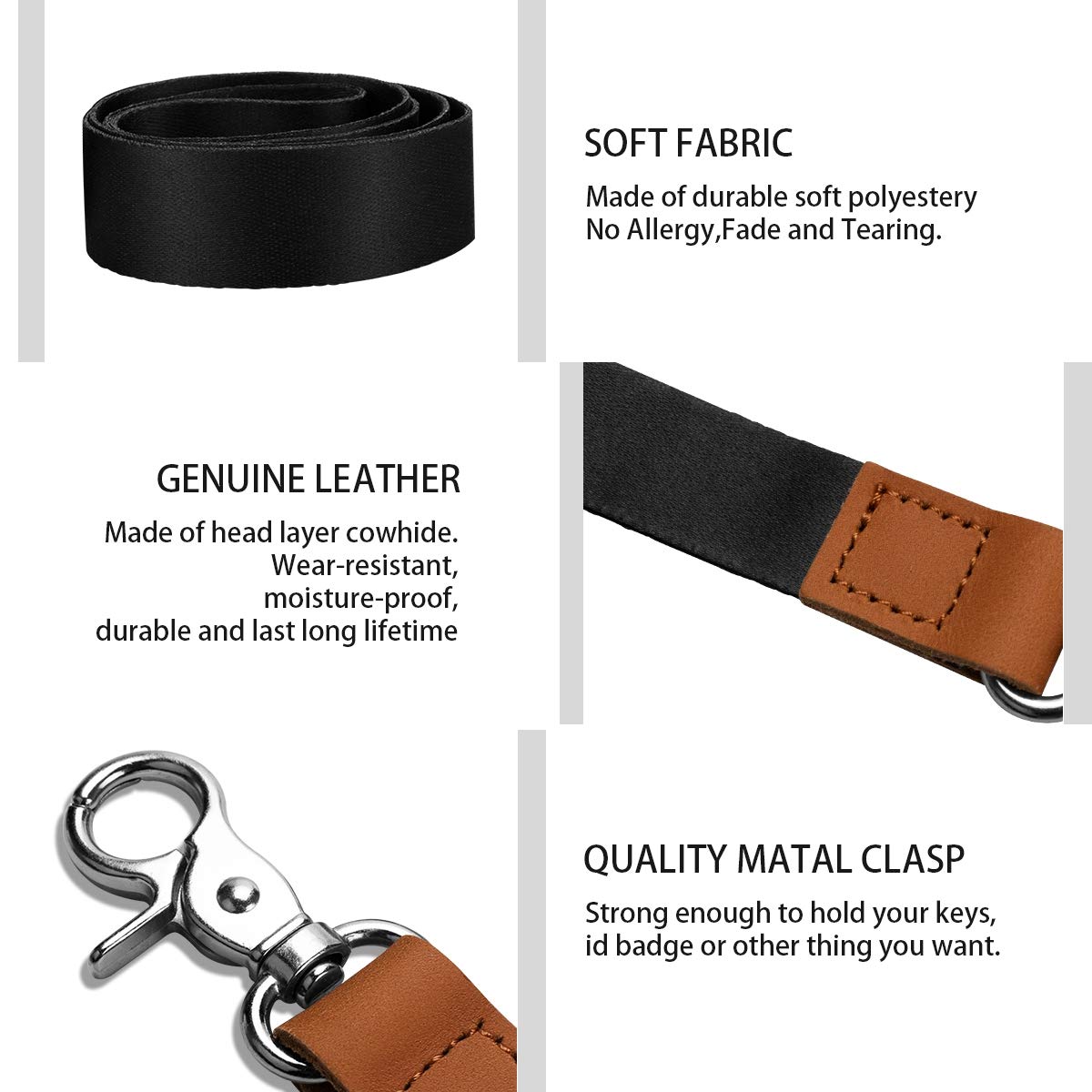 AZEAM Black Lanyard for Keys, Phone, ID Badges & Teacher Neck Strap - Durable & Adjustable for Work, School & Events (14 Color Options)
