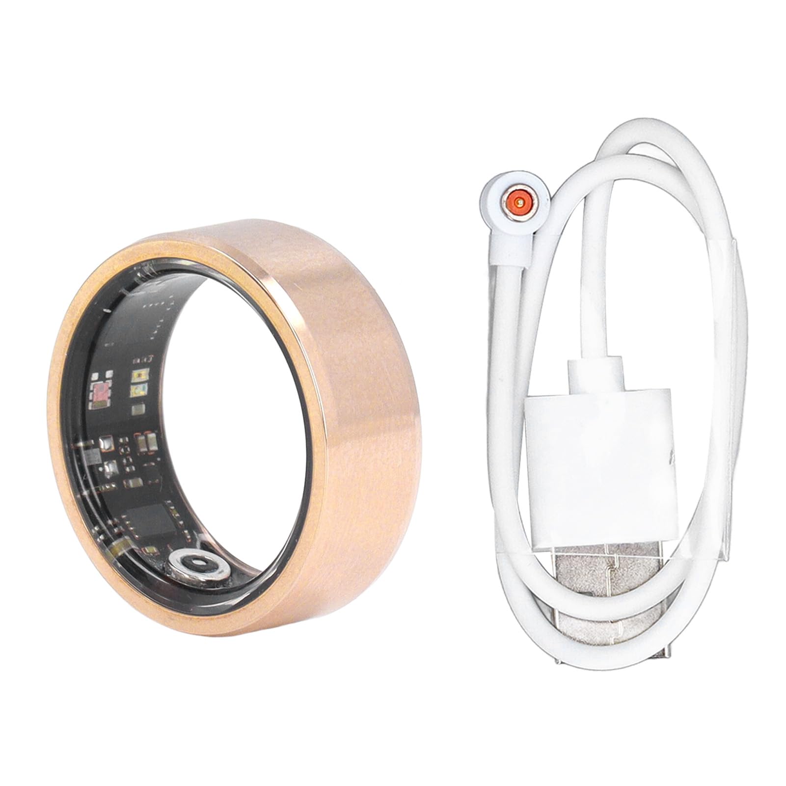 Smart Ring with Health & Sleep Monitoring, Step Counter, IP68 Waterproof Fitness Tracker, Gold Sports Ring with Charging Cable - Perfect for Workouts, Sleep Tracking & Daily Activity Monitoring