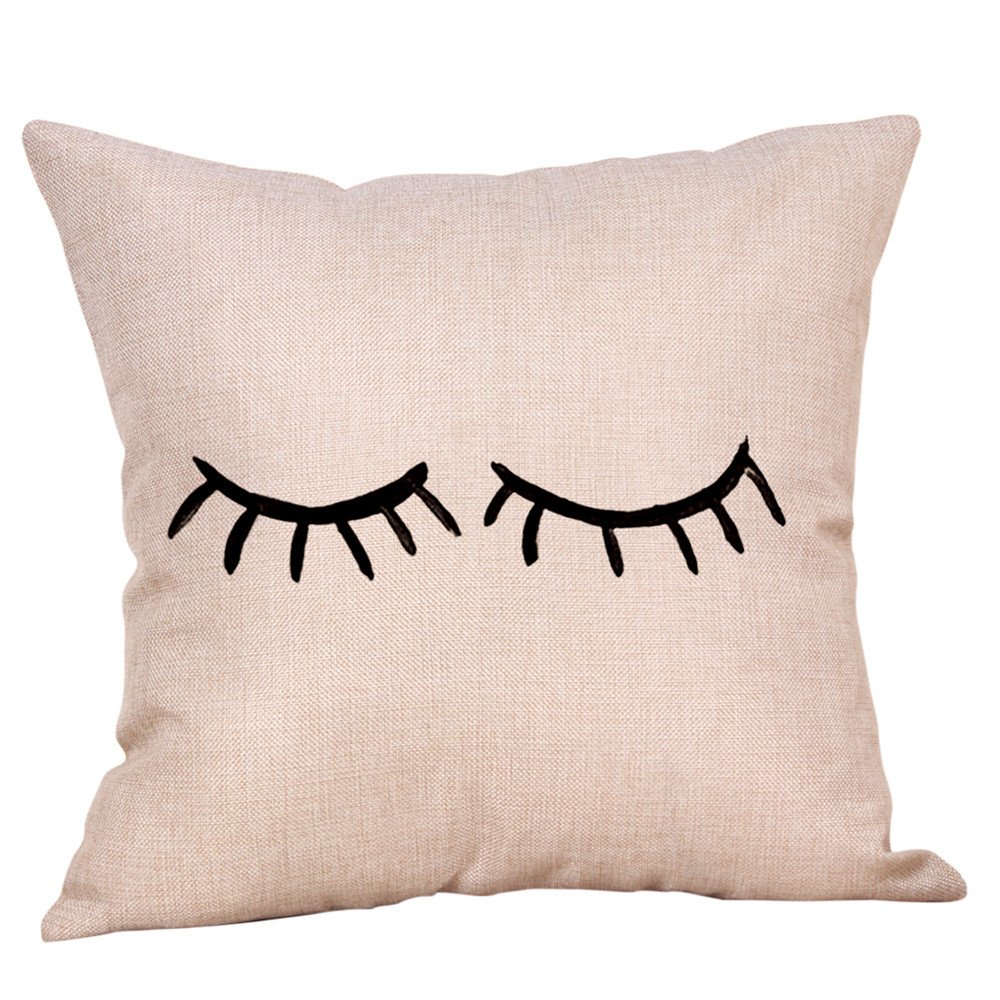 Arystk Creative Eyelash Linen Pillow Cases - Soft Couch Cushion Covers for Sofa, Bed, Living Room Decor - Home Decorative Throw Pillow Covers for Girls Bedroom, Dorm, Nursery