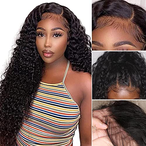 18 Inch Deep Wave Human Hair Wig - 13x4 Transparent Lace Front with Baby Hair | 180% Density Curly Wigs for Women | Pre-Plucked Natural Black Wig | Perfect for Daily Wear, Parties & Special Occasions