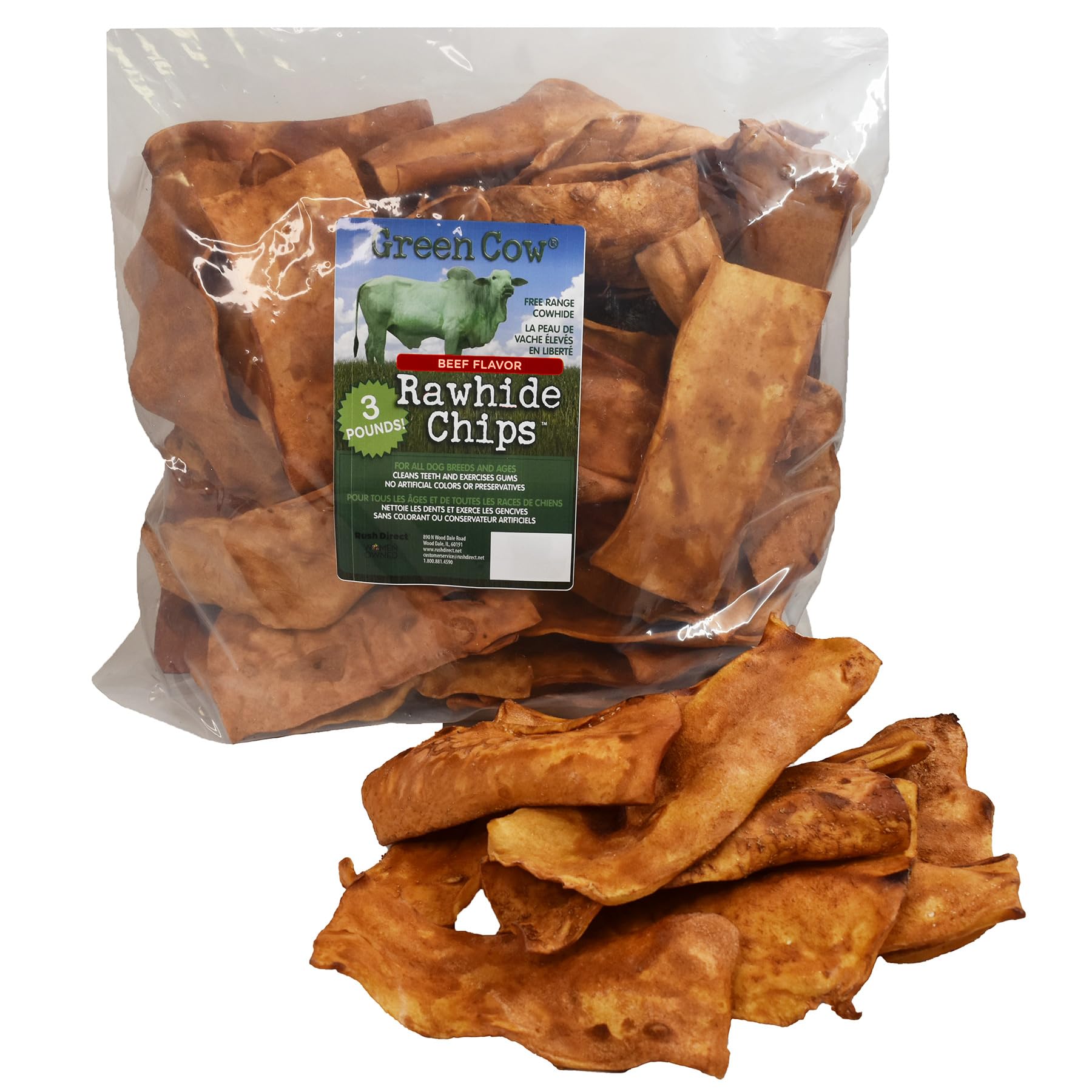 Premium Large Dog Rawhide Chews - 3-Pound Bag Beef Flavor Chips - Durable Rawhide Bones for Aggressive Chewers - Ideal for Large Breed Dogs - Perfect for Training, Teething Relief, and Long-Lasting Chewing Fun