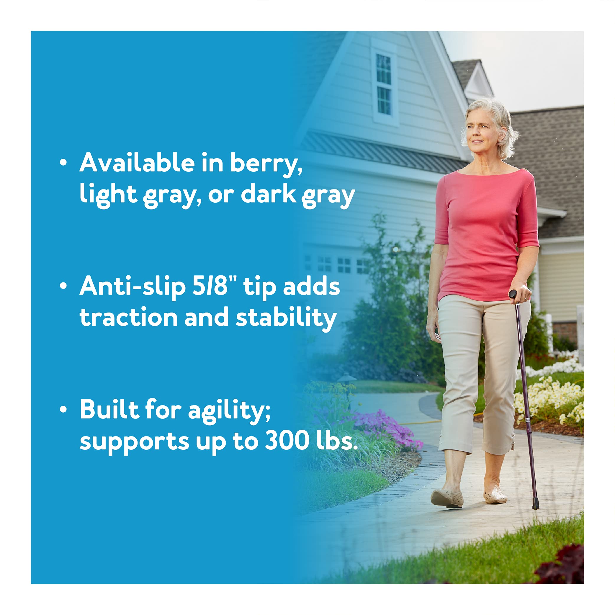 Carex Health Brands Ergonomic Comfort Walking Cane with Extra Cushioned Grip - Light Gray (FGA51100 0000) | Ideal for Seniors & Mobility Support for Daily Walks & Outdoor Activities