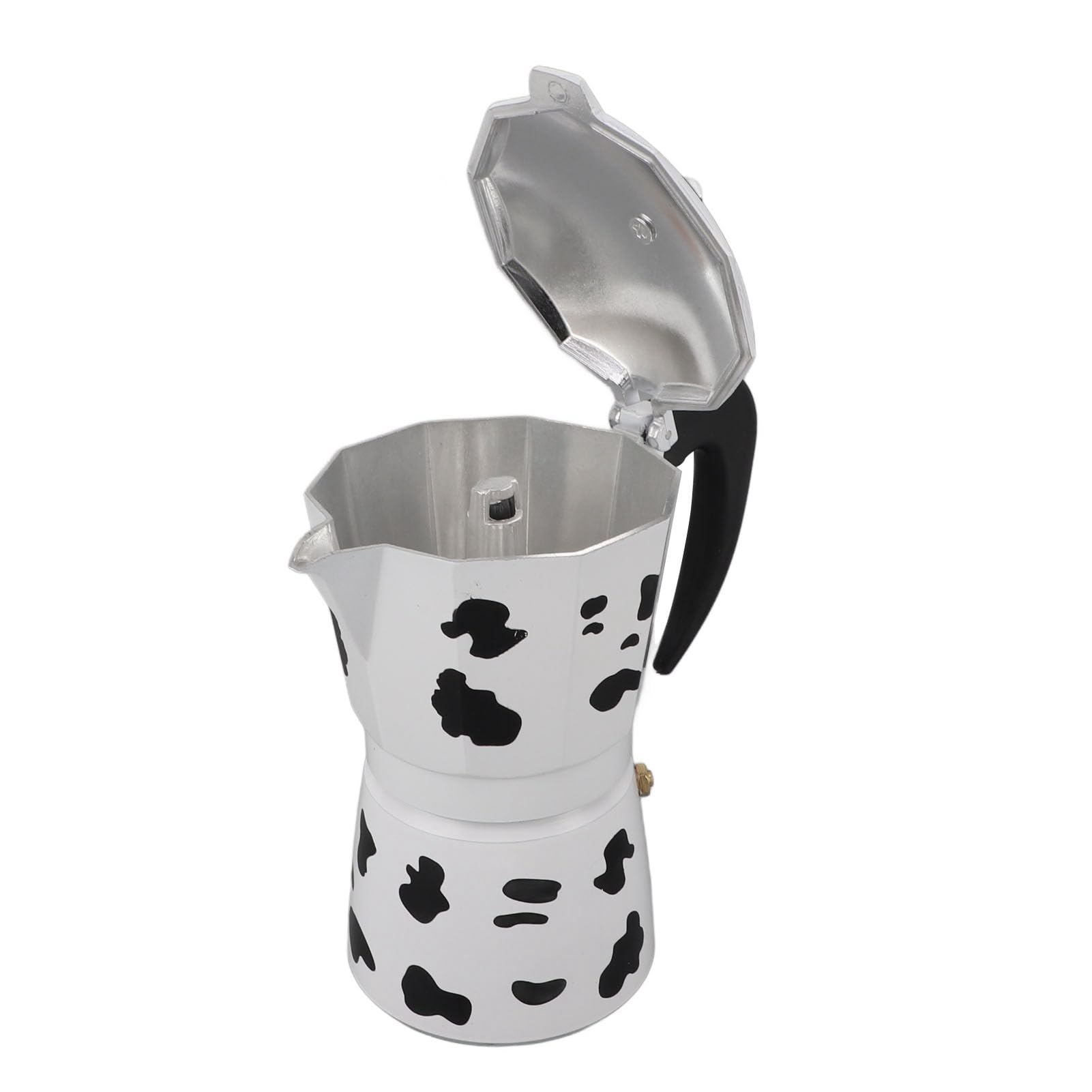 Fockety Stovetop Espresso Maker - 6 Cup Aluminum Moka Pot with Cow Print Design, Portable Italian Coffee Maker for Home, Cafe, Camping & Travel - Perfect for Outdoor Adventures and Italian-Style Coffee Brewing