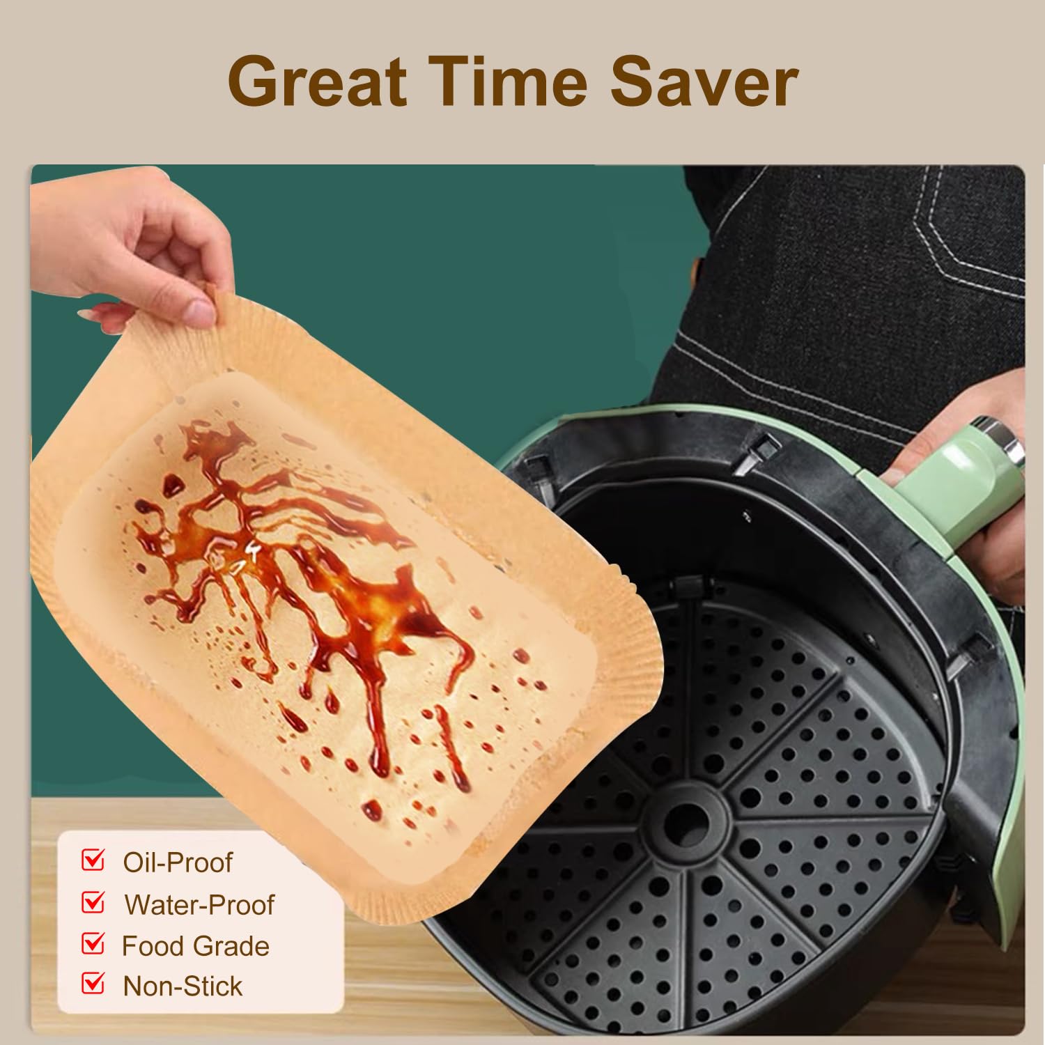 100Pcs Disposable Air Fryer Liners - Non-Stick Parchment Paper, Food Grade & Microwave Safe (8.6