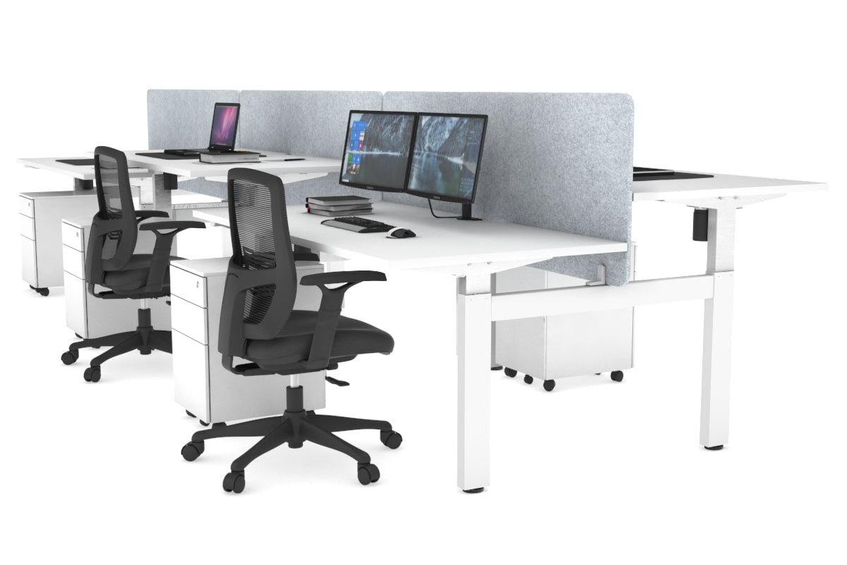 Adjustable 6-Person H Bench Workstation with White Frame - 1400L x 800W, Cable Management Scallop | Perfect for Office, Coworking Spaces & Home Offices