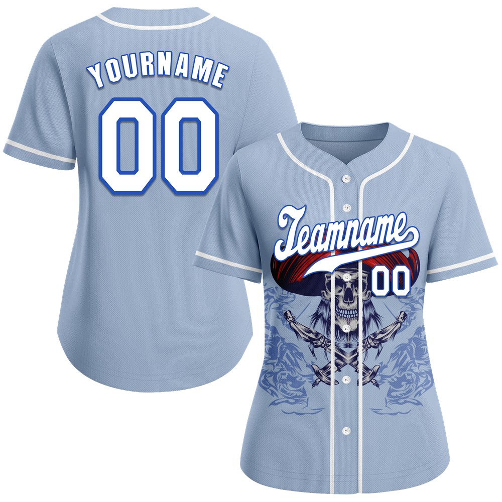 Custom Grey Skull Print Baseball Jersey - Authentic Vintage Style Men's Sports Jersey for Baseball Games, Halloween Costumes & Streetwear Fashion