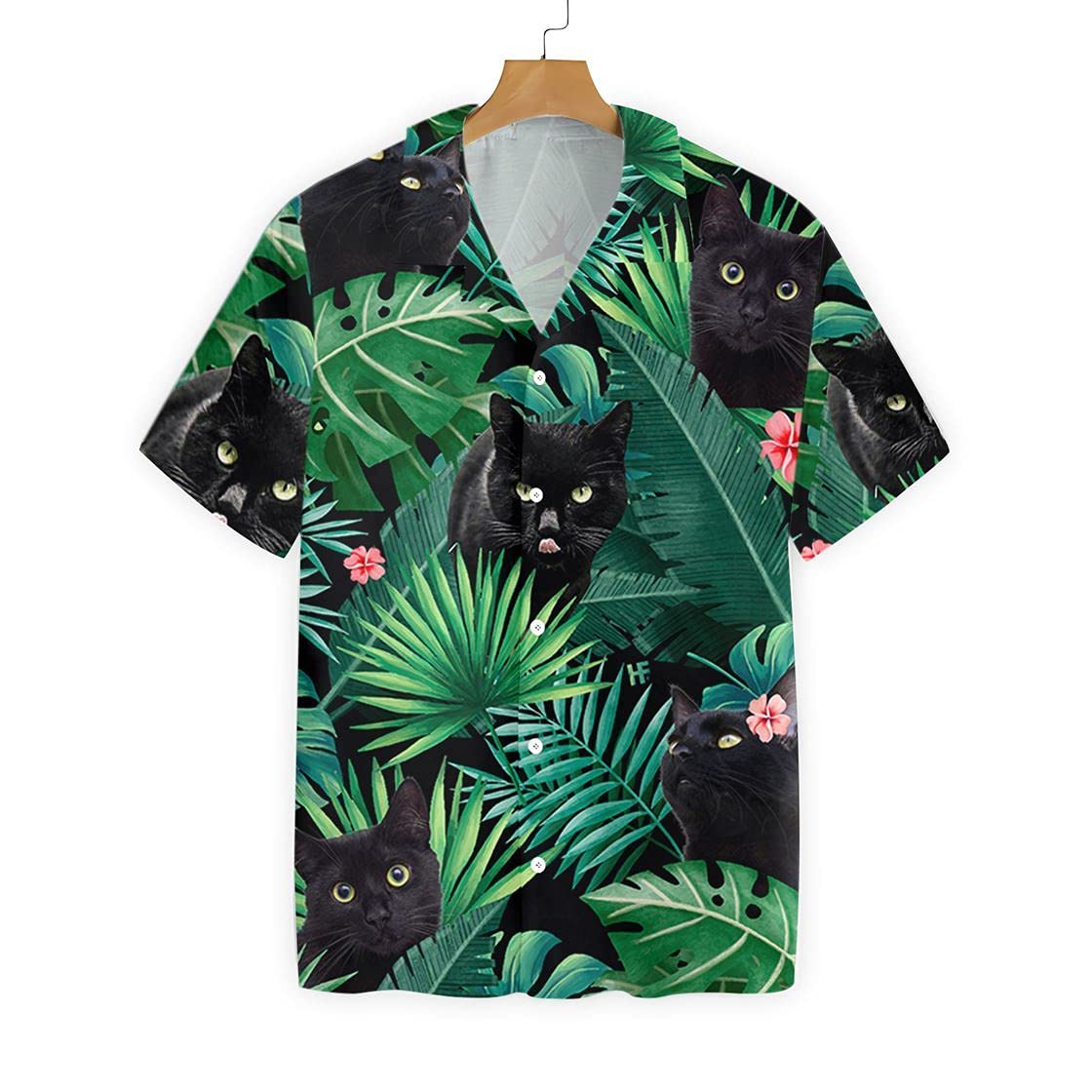HYPERFAVOR Black Cat Hawaiian Shirts for Men & Women - Tropical Vintage Aloha Shirt with Cute Cat Print - Perfect Gift for Cat Lovers - Great for Beach Parties, Summer Vacations and Casual Wear