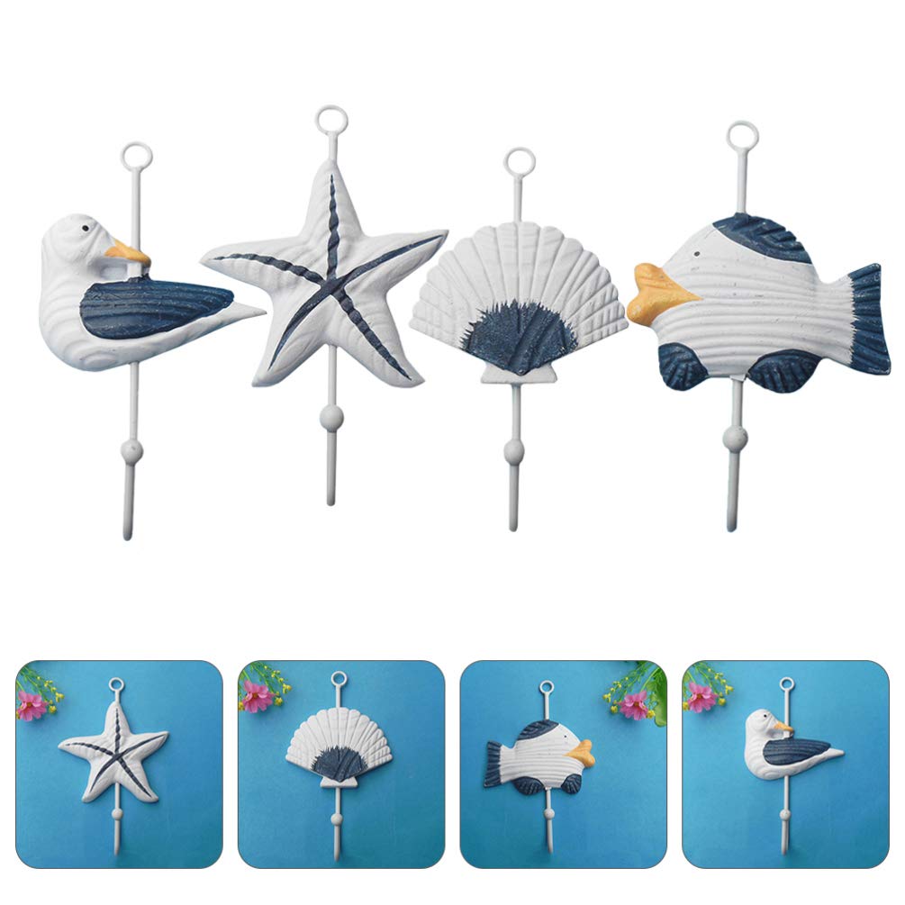 4-Piece Mediterranean Style Wooden Wall Hooks - Decorative Cartoon Coat Hangers for Home, Bedroom, Entryway & Bathroom Organization