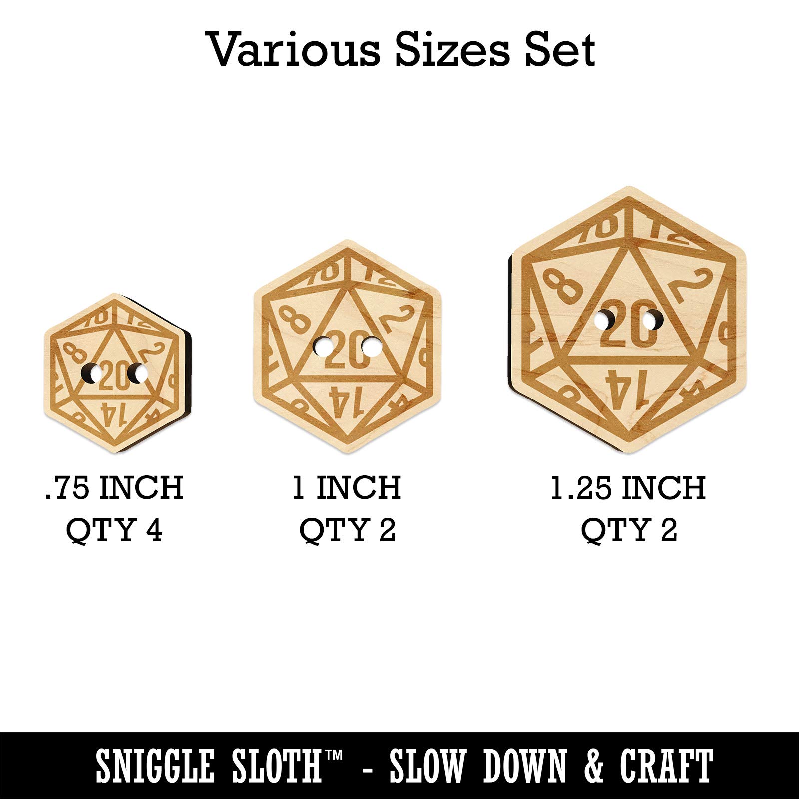 D20 20-Sided Dice Set for RPG, D&D, Critical Role - Wooden Gaming Buttons for Sewing, Knitting, Crochet & DIY Crafts (8pcs) - Perfect for Tabletop Games, Cosplay & Craft Projects