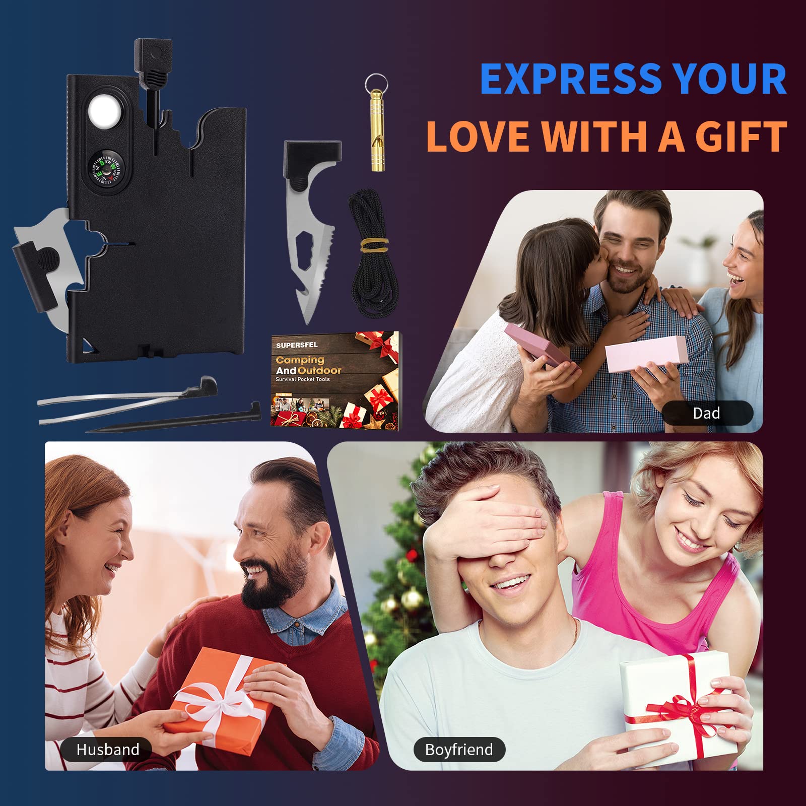 18-in-1 Multifunctional Credit Card Tool with Screwdrivers & Compass - Perfect Survival Wallet Tool for Men & Women - Great Christmas Stocking Stuffer, Father's Day Gift & Birthday Present for Dad - Ideal for Camping, Hiking, Travel & Everyday Carry (EDC)