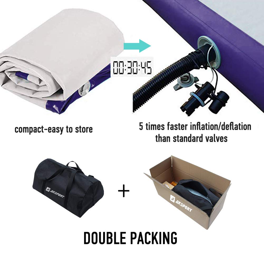 AKSPORT Inflatable Gymnastics Air Mat - Portable Tumble Track for Home, Gym, Training | Perfect for Cheerleading, Parkour, Beach & Water Activities | Includes Air Pump