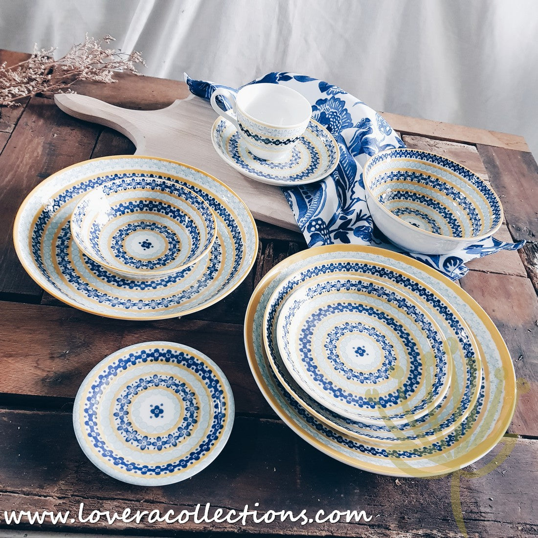 Awasaka Japan Blue & Yellow Floral Tea & Dinnerware Set - Elegant Japanese Ceramic Cups, Plates & Serving Dishes for Afternoon Tea, Dinner Parties & Home Decor