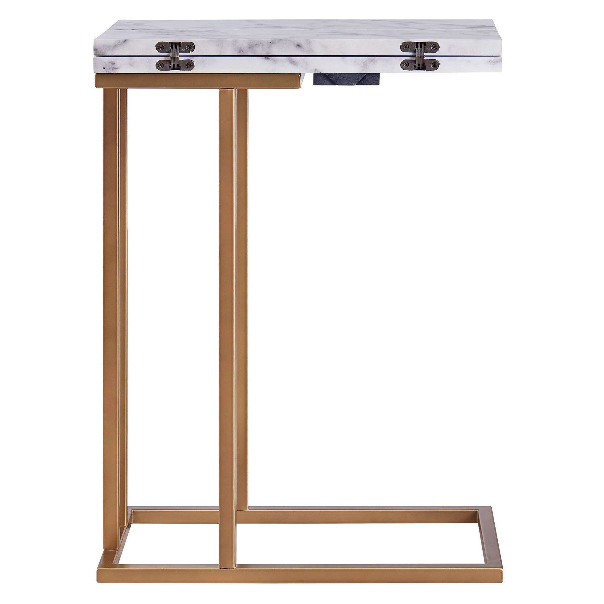 Versanora Marmo C-Shaped Accent Side Table with Faux Marble Top - 25 Inch Height, Brass Finish - Perfect for Living Room, Home Office & Bedroom Decor