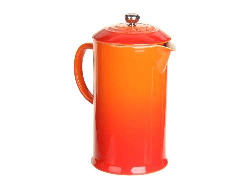 Le Creuset 34 oz Stoneware French Press Coffee Maker - Durable & Stylish Flame Color for Home, Office, and Outdoor Use