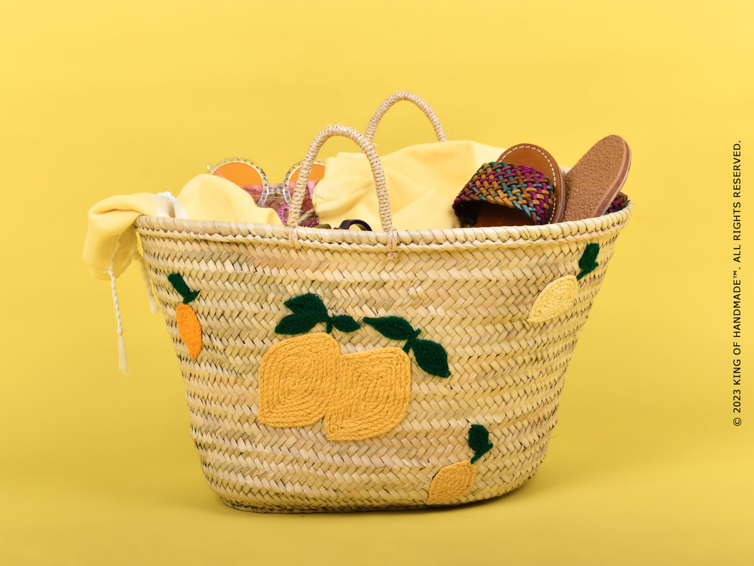 Italian-Inspired Lemon Print Woven Straw Beach Tote Bag for Women - Large Summer Vacation Beach Bag with Vibrant Colors - Perfect for Beach Trips, Poolside Lounging, and Outdoor Picnics