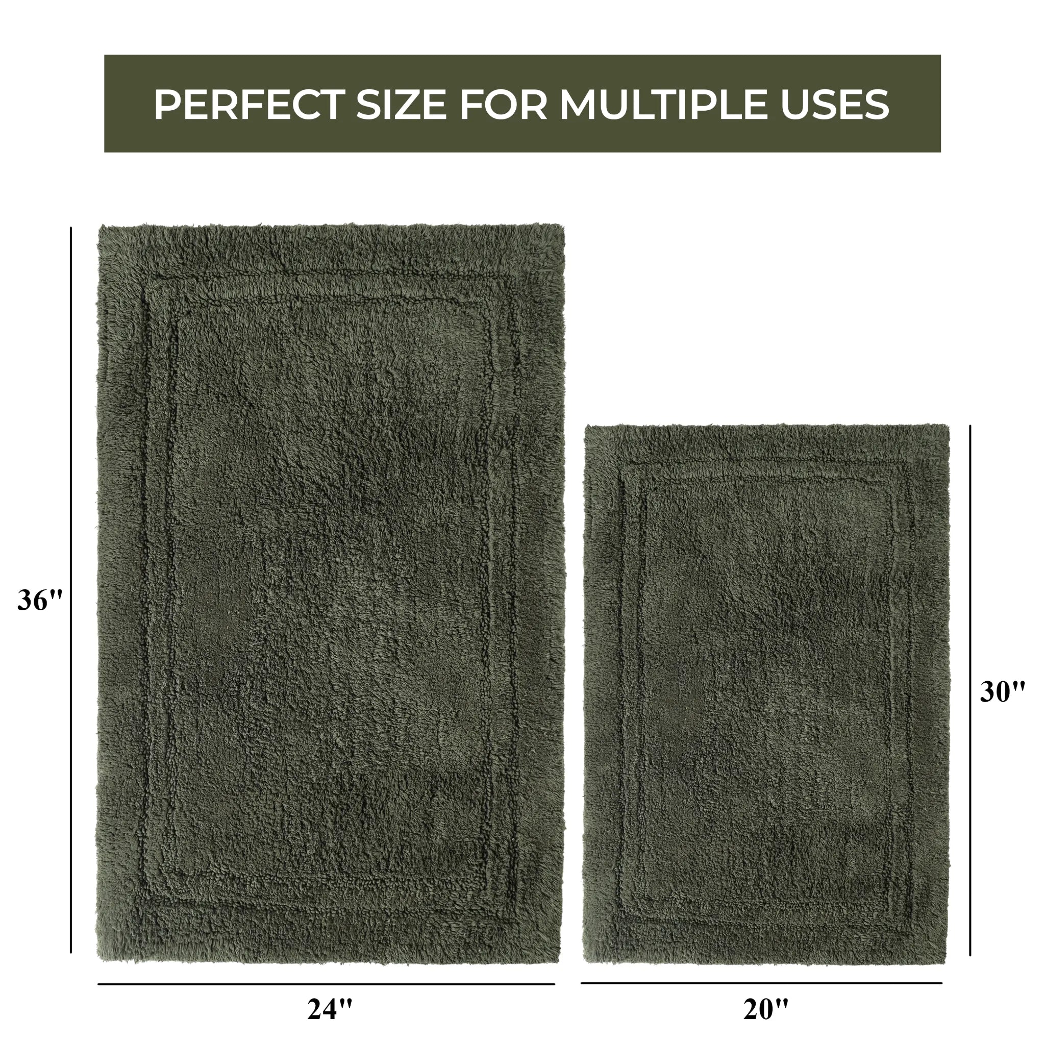 Non-Slip Cotton Bathroom Rug Set - 2 Piece Washable Absorbent Bath Mat with Anti-Skid Backing for Bathroom, Shower & Vanity Area