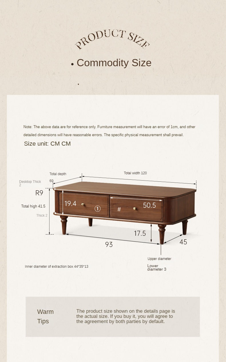 Solid Black Walnut Coffee Table & TV Stand Set - American Retro Style Living Room Furniture for Home Decor