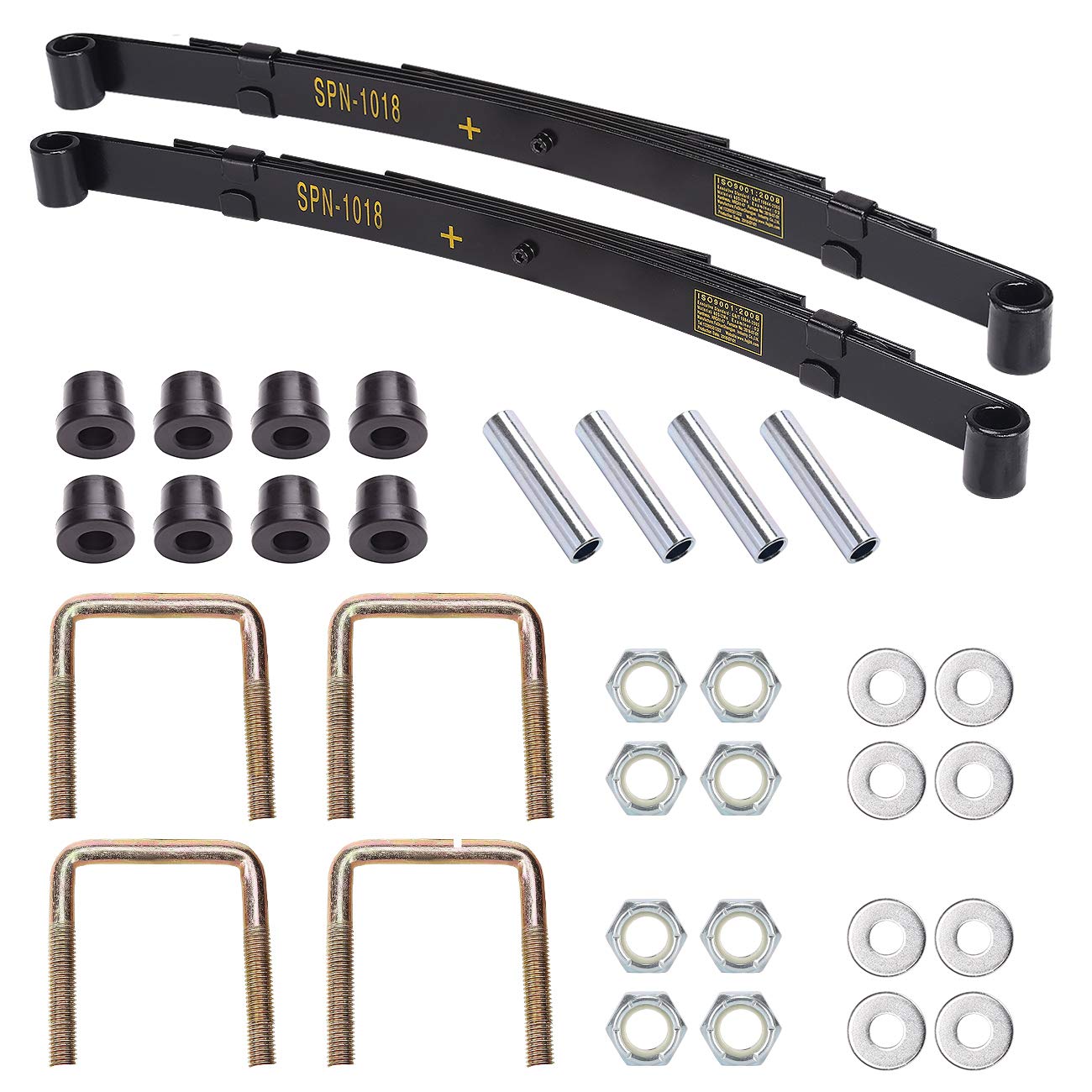 Heavy Duty 4-Leaf Spring Kit with Bushings & Sleeves for EZGO TXT Golf Cart 1995-2013 - Replacement Suspension Parts for Smooth Ride on Golf Courses & Campuses