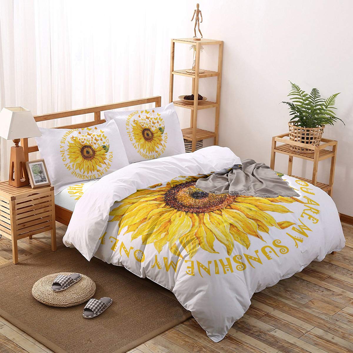 Soft Zipper Duvet Cover Set with Beautiful Animal, Butterflies & Sunflower Design - Queen Size Plush Twill Bedding Set for Kids & Teens - Perfect for Girls' & Boys' Bedrooms, Dorm Rooms & Cozy Home Decor