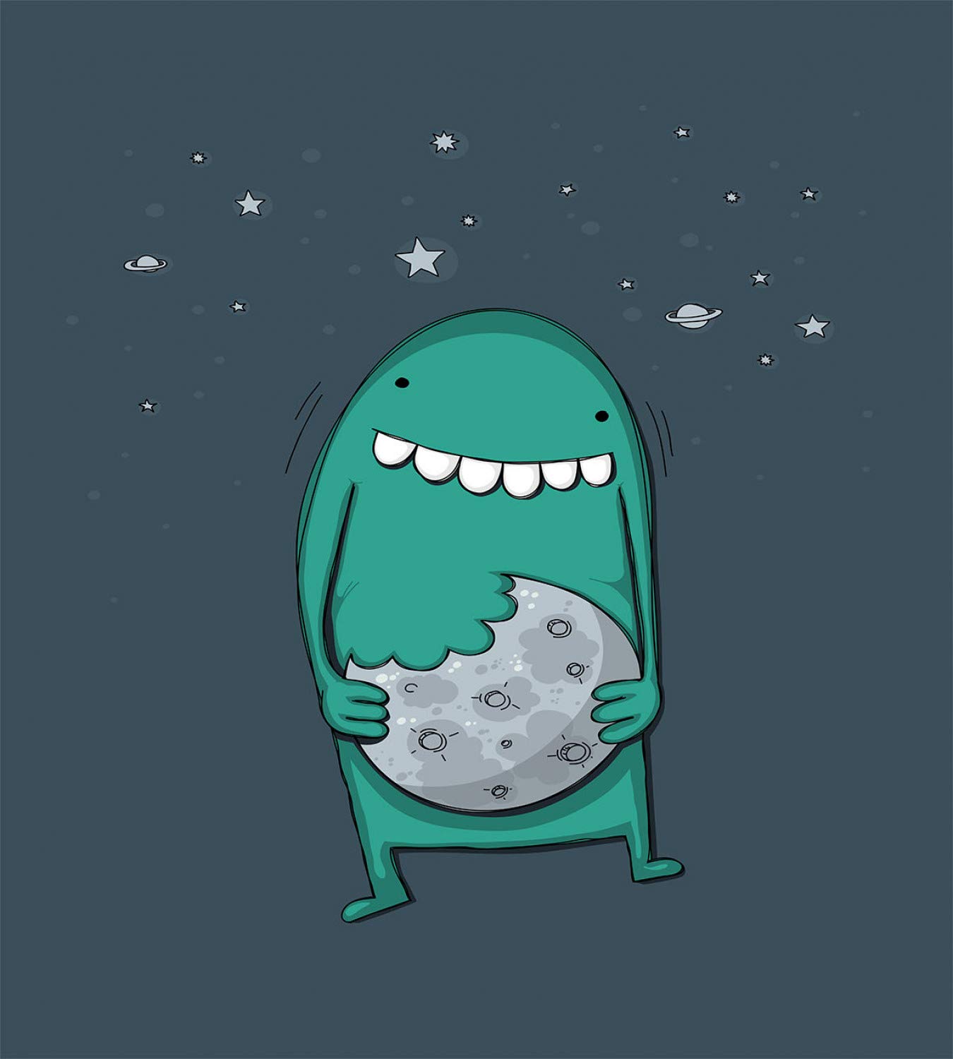 Ambesonne Cookie Duvet Cover Set - Cartoon Monster with Sharp Teeth Biting Design, 3-Piece Queen Size Bedding Set with 2 Pillow Shams in Slate Blue & Sea Green | Fun Kids Room Decor, Halloween Bedding, Unique Gift for Monster Lovers