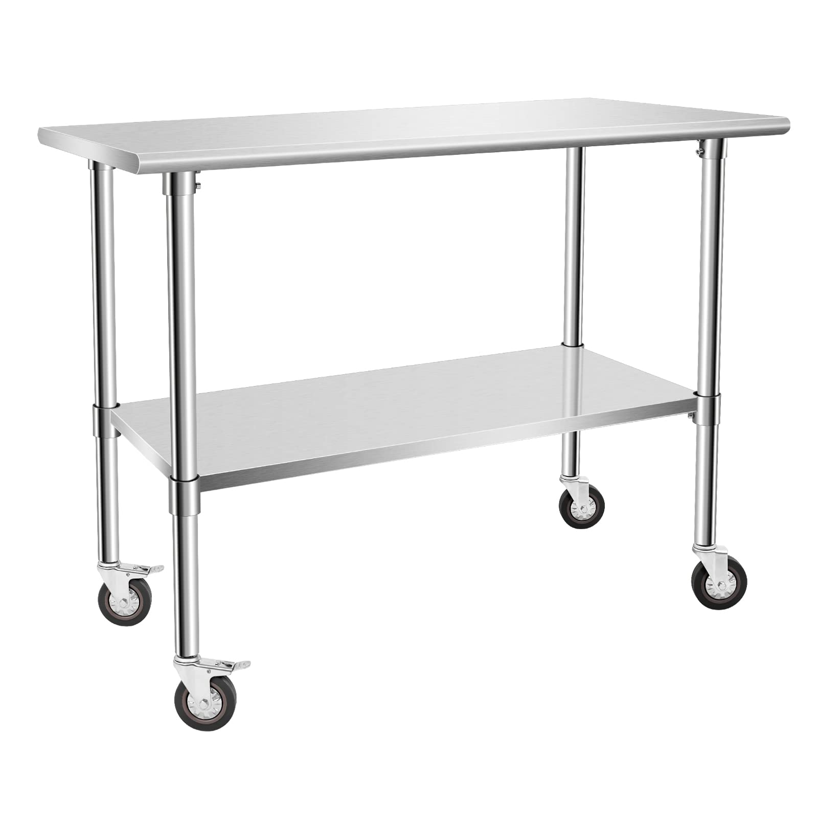 Stainless Steel Work Table with Casters - Heavy Duty Kitchen Prep Table for Restaurant, Home, and Hotel Use - Small Kitchen Table with Stainless Steel Shelves for Food Prep, Baking, and Catering