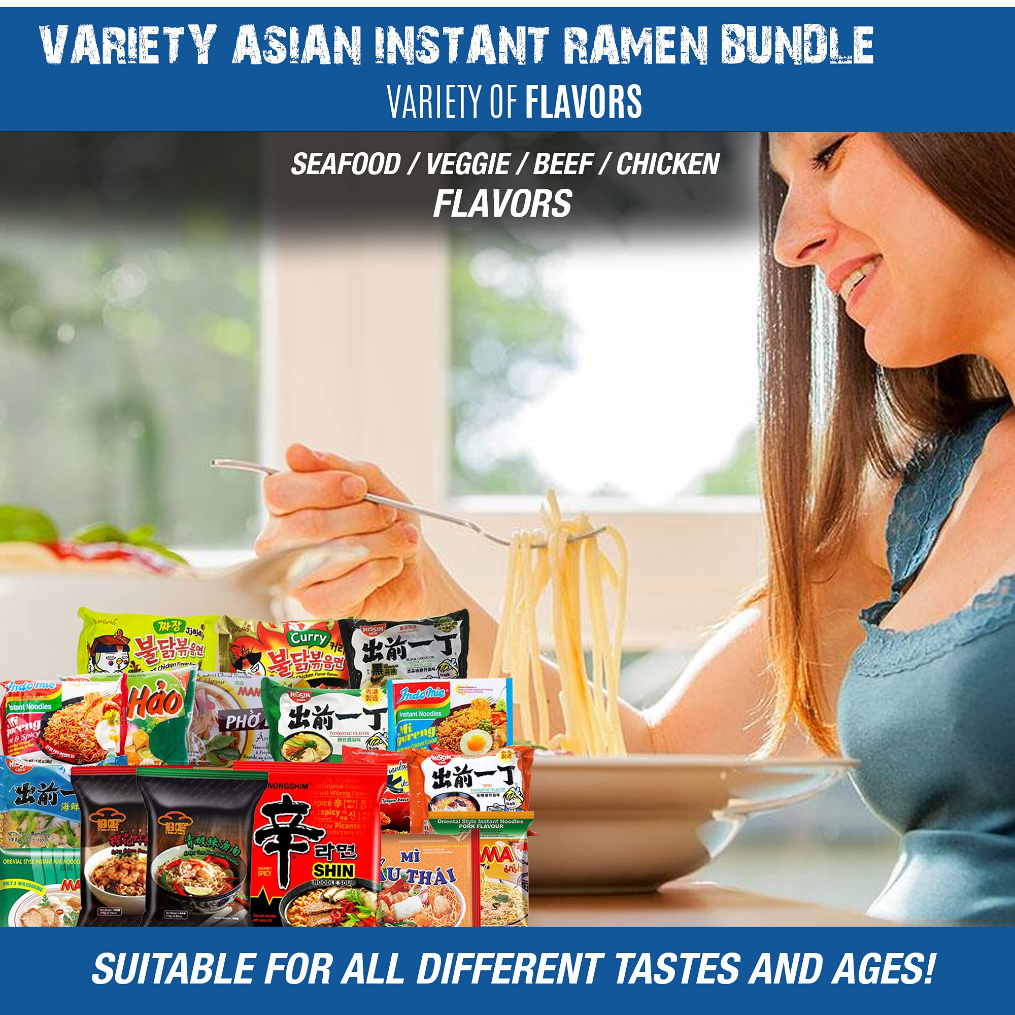 INFINITEESHOP Asian Instant Ramen Variety Pack with Sardines & Free Snacks - 12 Pack Assorted Noodles | Quick Meals for Students, Office Lunch & Emergency Food Supply