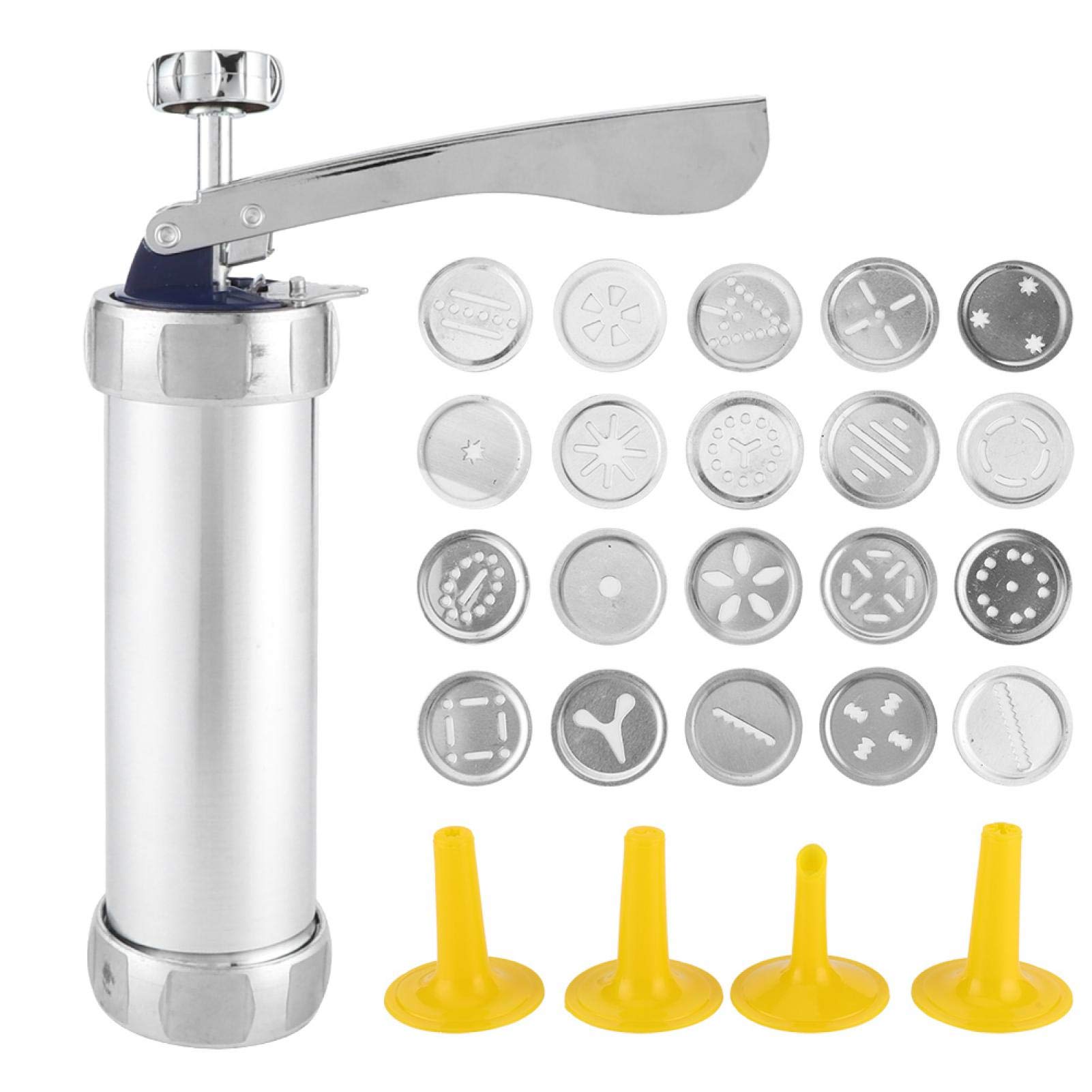 Premium Stainless Steel Cookie Press Maker Kit - 20 Decorative Stencil Discs & 4 Nozzles for Baking, DIY & Cake Decorating (5.51x8.27x2.17in) - Perfect for Holiday Cookies, Wedding Favors & Home Baking Gifts