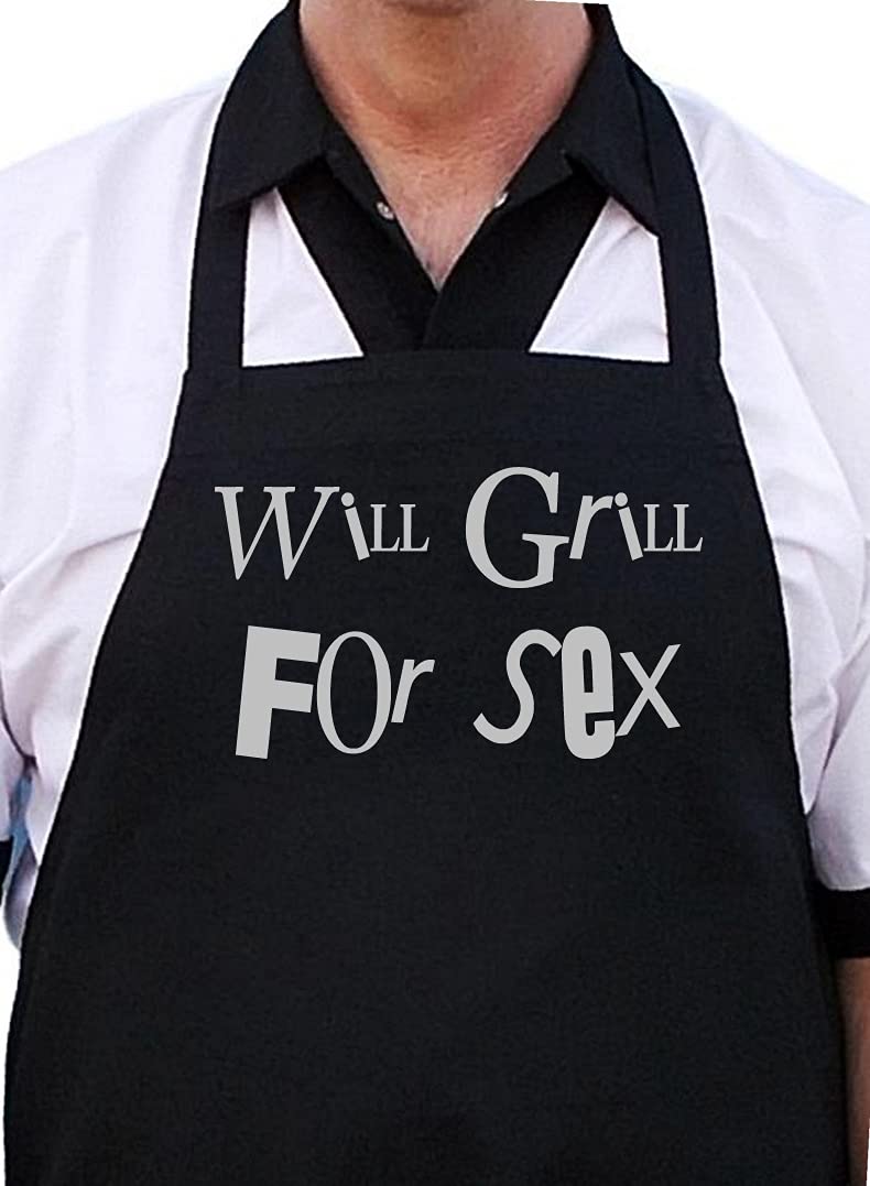 Will Grill For Sex Black Apron - Premium BBQ Cooking Apron for Men & Women - Perfect for Grilling, Barbecue Parties & Outdoor Cooking