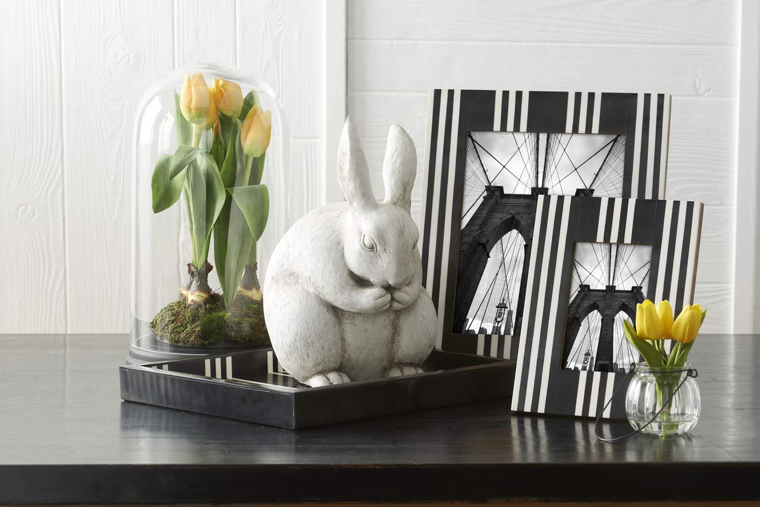 K&K Interiors Set of 2 Black and White Striped Wooden Photo Frames - Graduation Sizes 5x7 & 8x10 - Perfect for Displaying Graduation Photos, Home Decor, and Office Wall Art