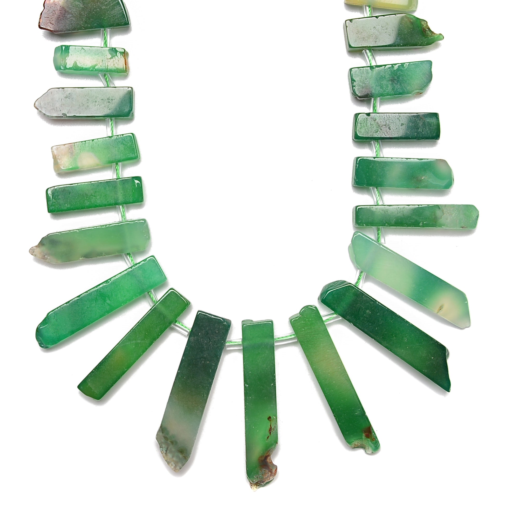 Natural Green Agate Graduated Slab Stick Point Beads - 10x25mm to 12x45mm - 15.5 Inch Strand for Jewelry Making, DIY Crafts & Spiritual Healing - Perfect for Necklaces, Bracelets & Meditation Accessories