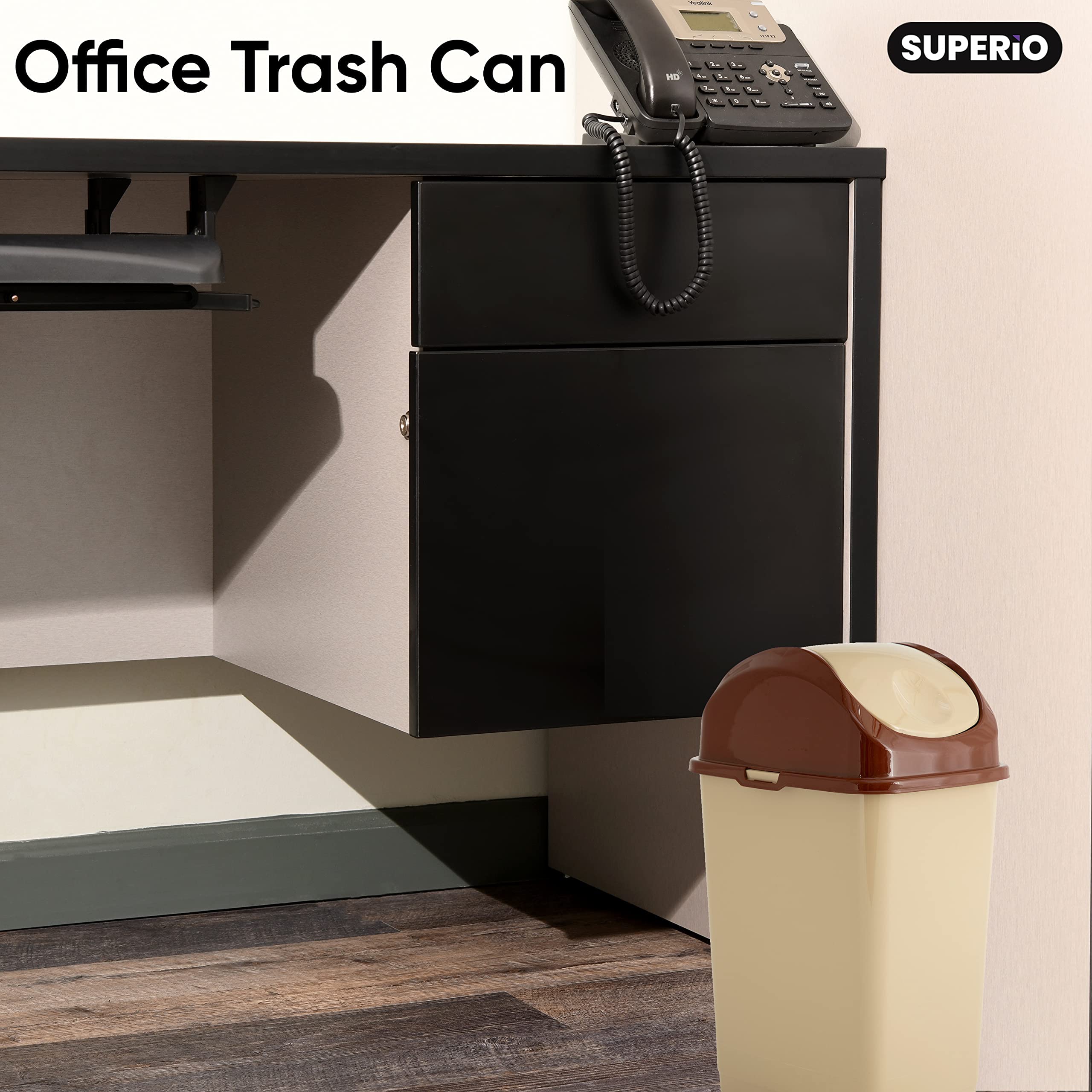 Premium Swing Top Trash Can Set - 3 Pack (4.5 Gal & 13 Gal) for Kitchen, Bathroom, Office & Home - Space-Saving Beige Waste Bins for Large/Small Spaces - Perfect for Recycling, Composting & Daily Waste Disposal
