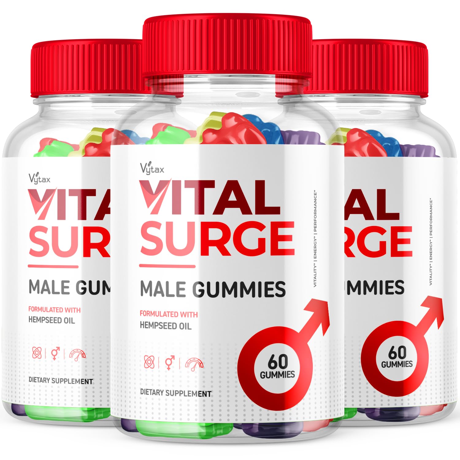 Vital Surge Men's Gummies (3 Pack) - 1000MG Max Strength Detox & Vitamin Supplement Chewables - All Natural Ingredients - 180 Gummies for Energy Boost & Immune Support - Perfect for Workout Recovery & Daily Wellness