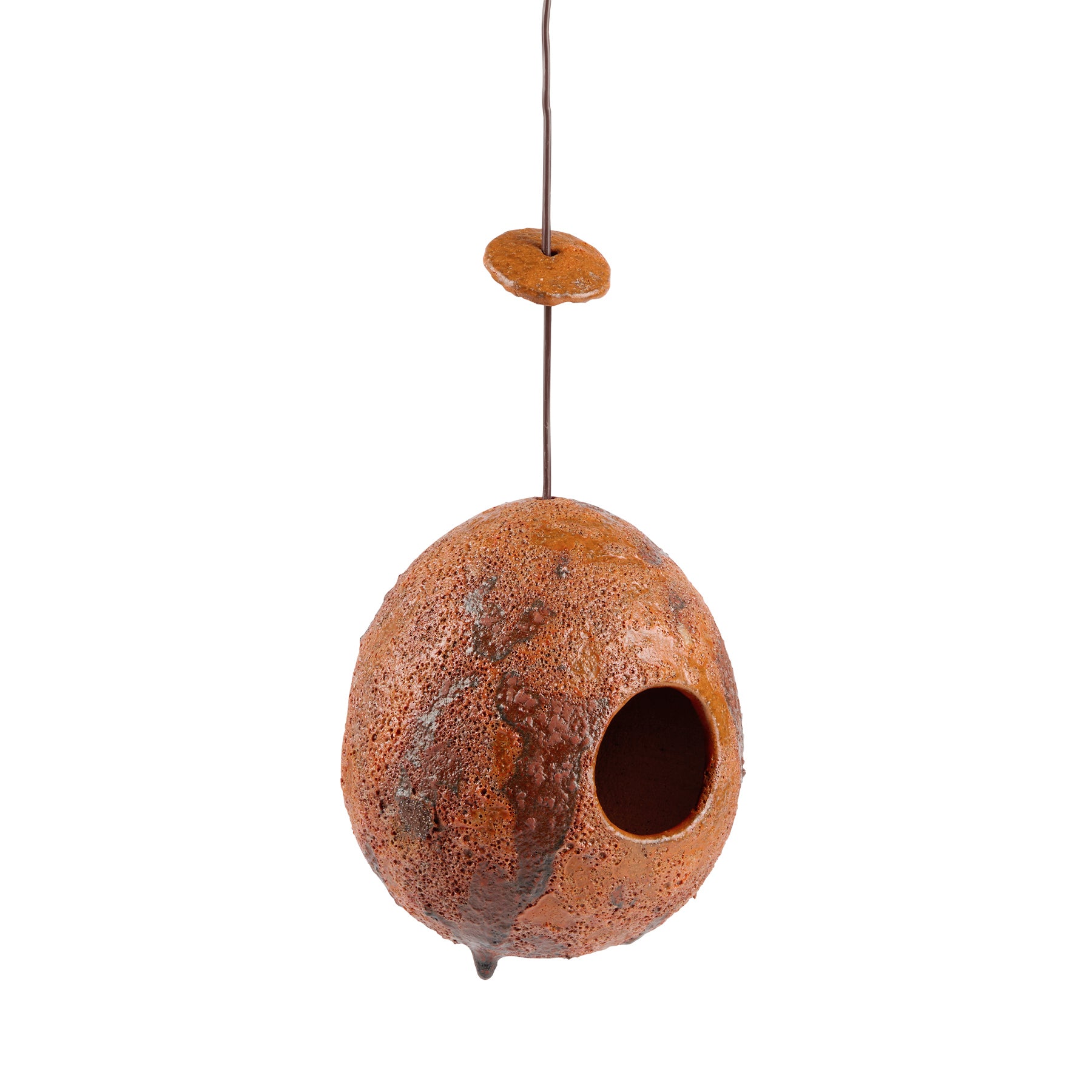 Handmade Orange Ceramic Birdhouse - Durable Outdoor Garden Decor for Birds, Perfect for Backyard, Patio, and Garden Decoration
