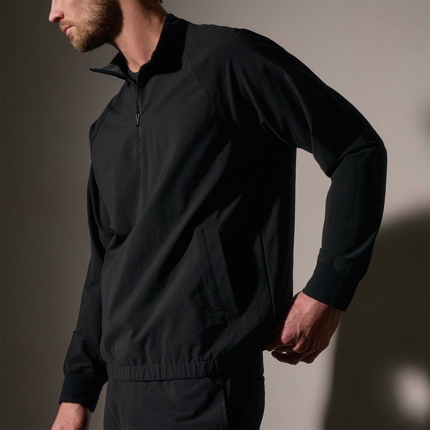 Performance Half Zip Shell Jacket - Lightweight Waterproof Windbreaker for Outdoor Activities - Black